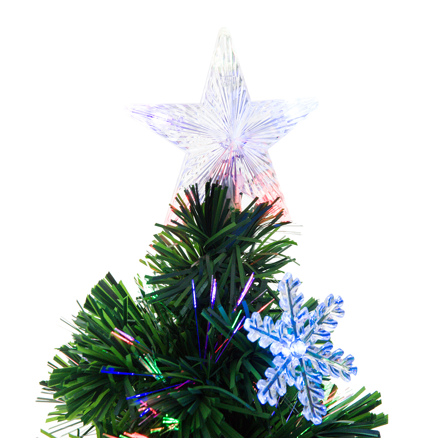 HOMCOM 4FT Green Fibre Optic Artificial Christmas Tree with Multicoloured LED Lights & Snowflakes - Fireproof MyLibelula