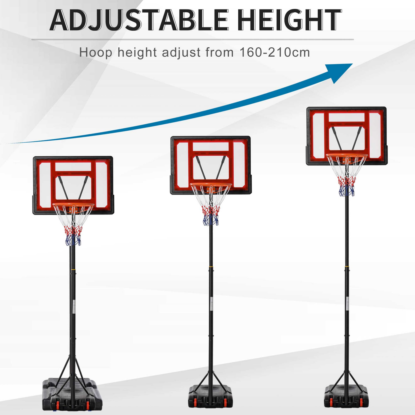 HOMCOM Portable Basketball Hoop Stand - Adjustable Height 160-210cm, Sturdy Rim & Large Wheels MyLibelula