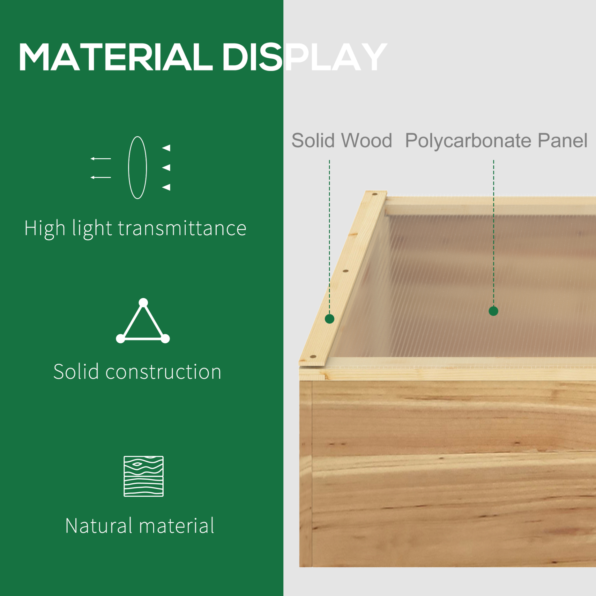 Outsunny Wooden Cold Frame Greenhouse Garden Polycarbonate Grow House  with Independent Openable Top Covers for Flowers, Vegetables, Plants, 100 x 50 x 36 cm, Natural MyLibelula