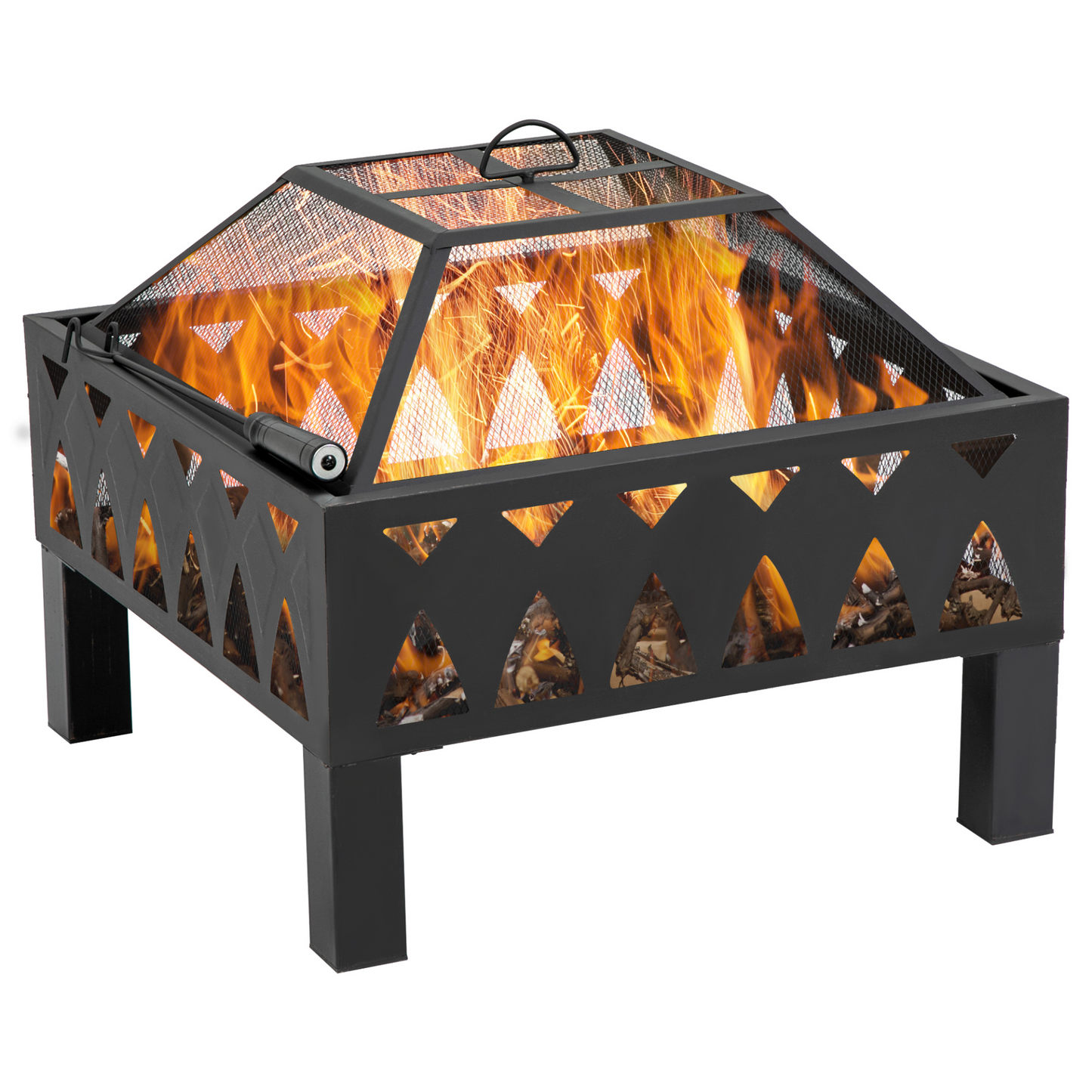 Outsunny Outdoor Fire Pit with Safety Screen Cover, Wood Burner, Durable Log Burning Bowl with Poker for Patio and Backyard, Black MyLibelula