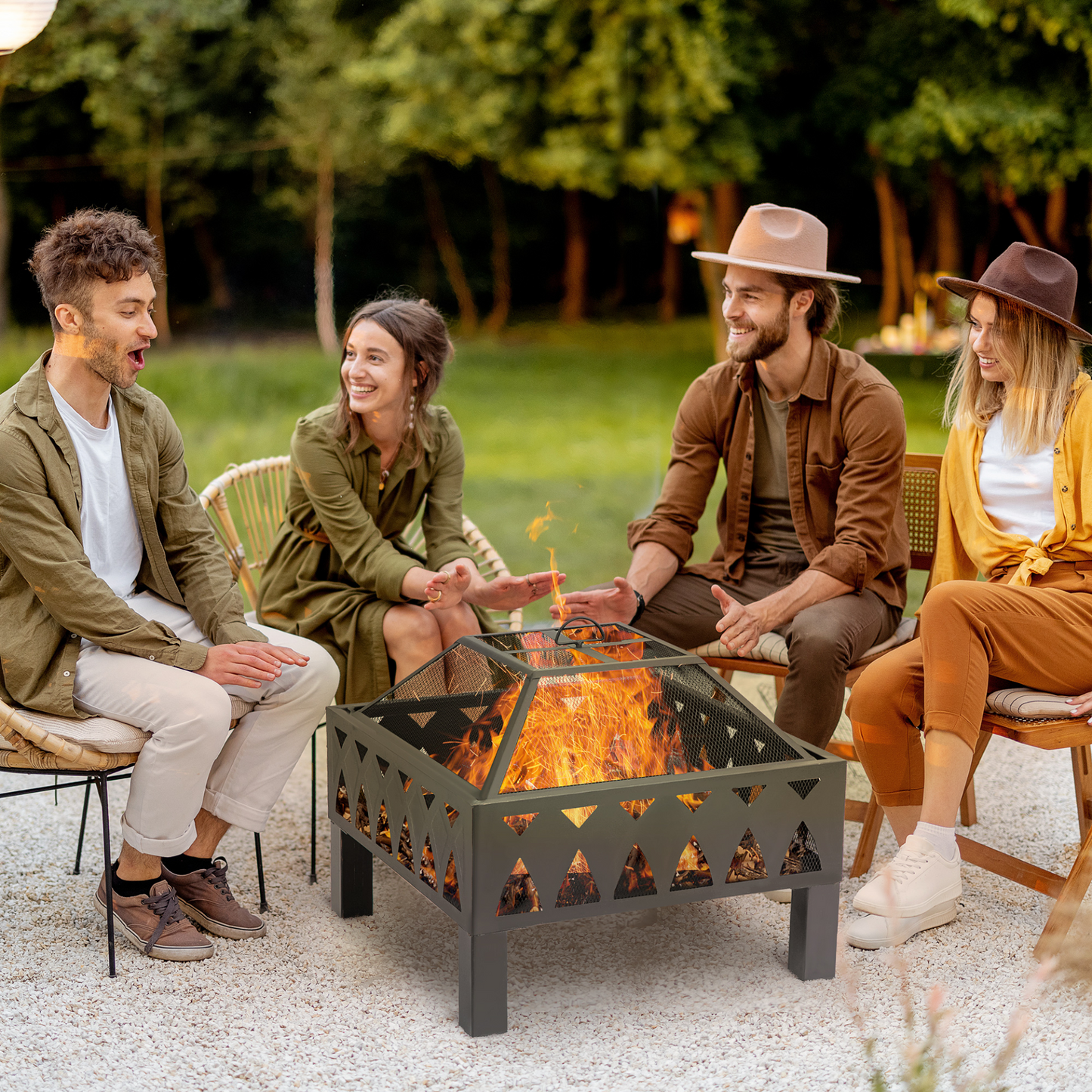 Outsunny Outdoor Fire Pit with Safety Screen Cover, Wood Burner, Durable Log Burning Bowl with Poker for Patio and Backyard, Black MyLibelula