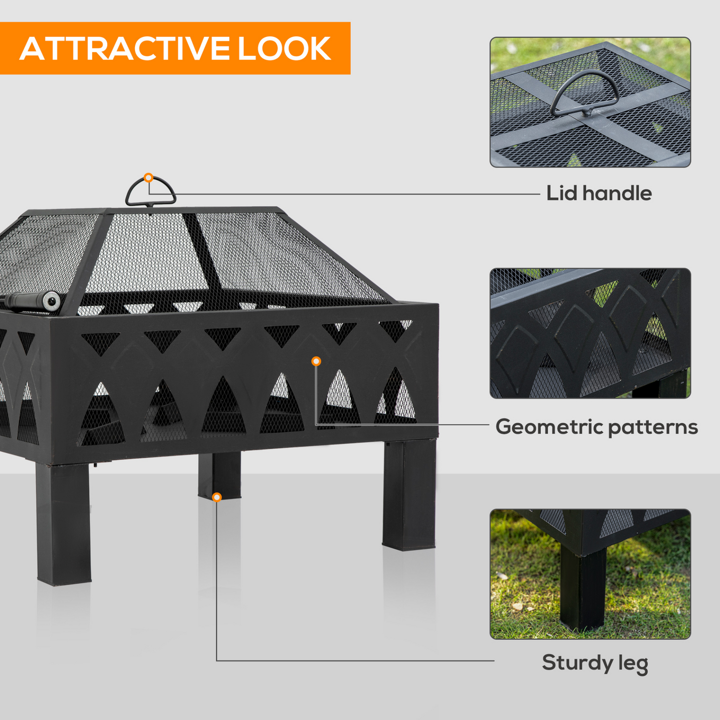 Outsunny Outdoor Fire Pit with Safety Screen Cover, Wood Burner, Durable Log Burning Bowl with Poker for Patio and Backyard, Black MyLibelula