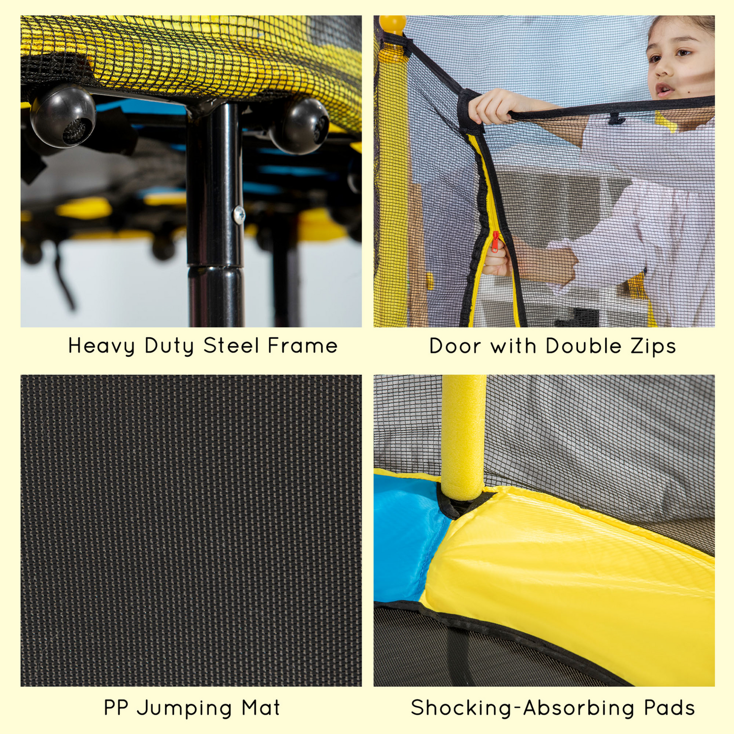 HOMCOM 4.6FT Kids Indoor Trampoline with Enclosure, Safety Net & Pads - Yellow, Ages 1-10 MyLibelula