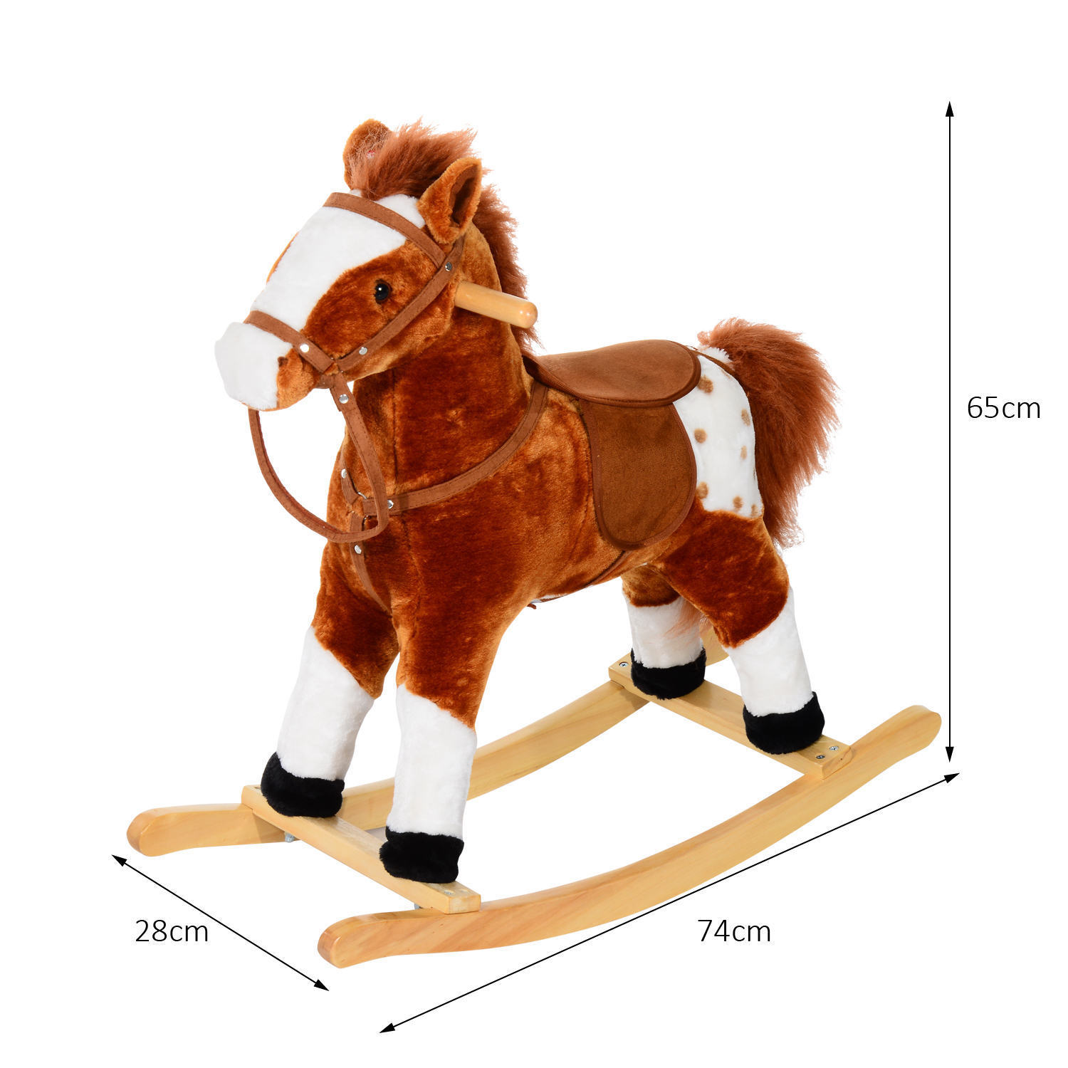 HOMCOM Children's Plush Rocking Horse with Handle Grip and Sound - Traditional Toy in Brown MyLibelula