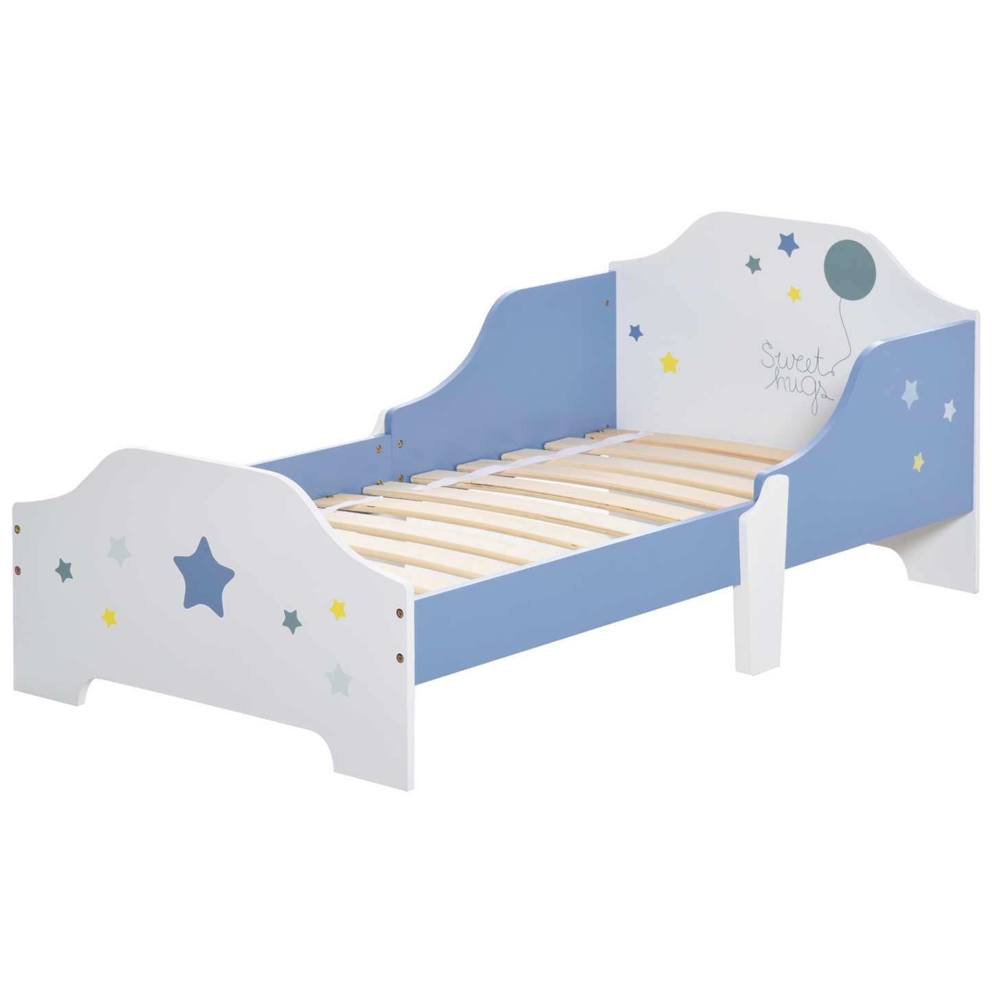 HOMCOM Kids Star & Balloon Single Bed Frame with Safe Guardrails – Blue Bedroom Furniture for Dreams MyLibelula