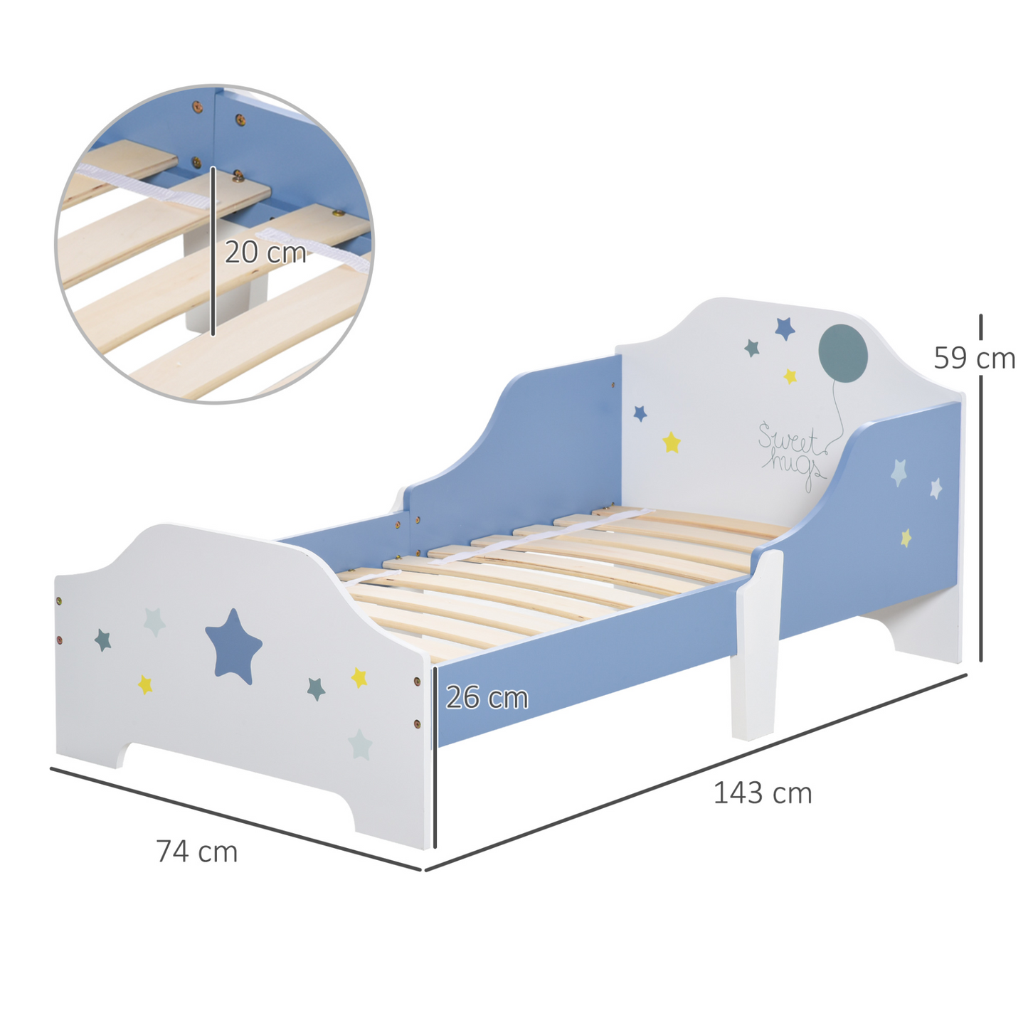 HOMCOM Kids Star & Balloon Single Bed Frame with Safe Guardrails – Blue Bedroom Furniture for Dreams MyLibelula