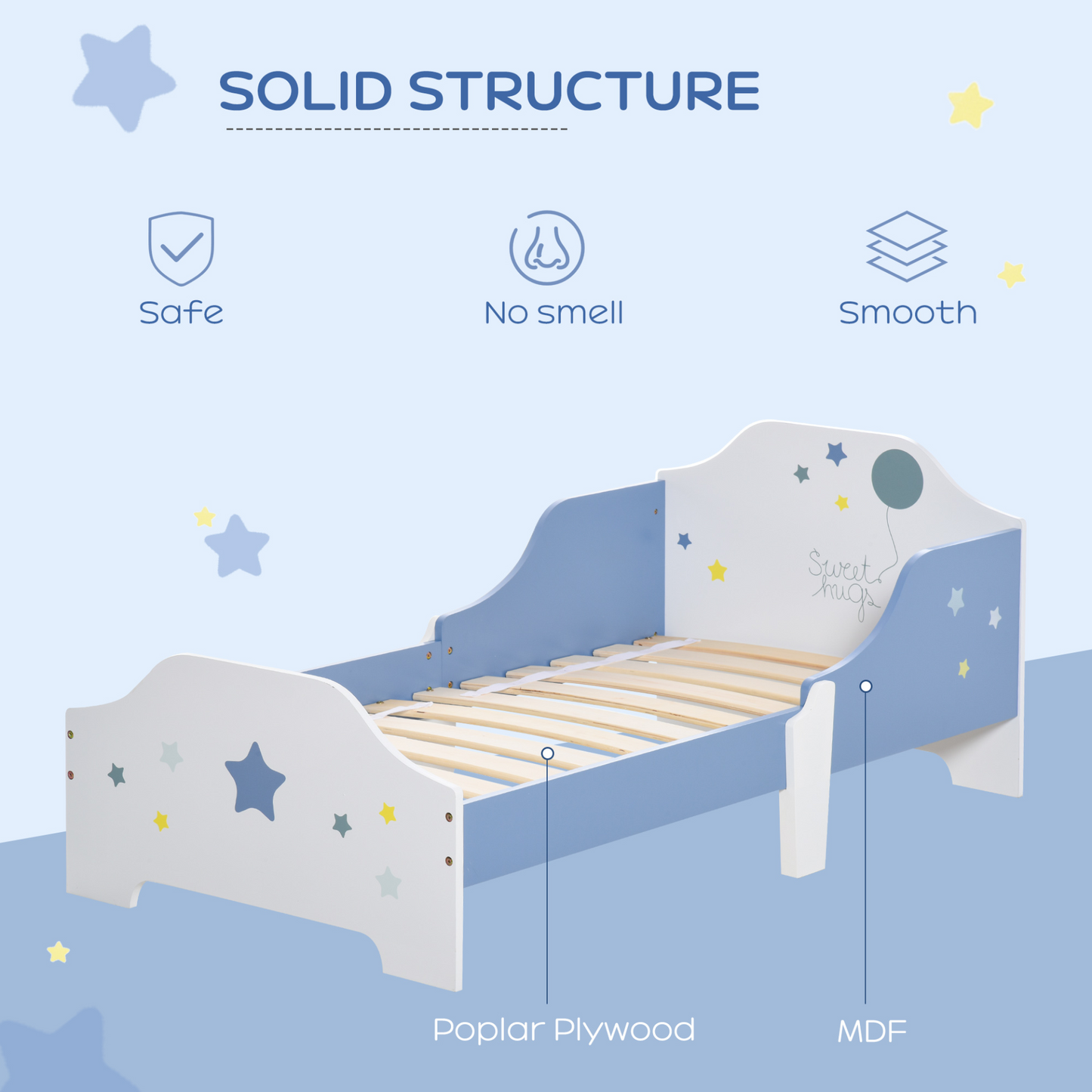 HOMCOM Kids Star & Balloon Single Bed Frame with Safe Guardrails – Blue Bedroom Furniture for Dreams MyLibelula