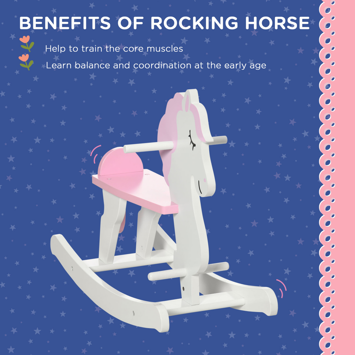 HOMCOM Kids Pink Wooden Rocking Horse - Safe Ride-On Toy for Ages 1-3 | Sturdy & Fun MyLibelula