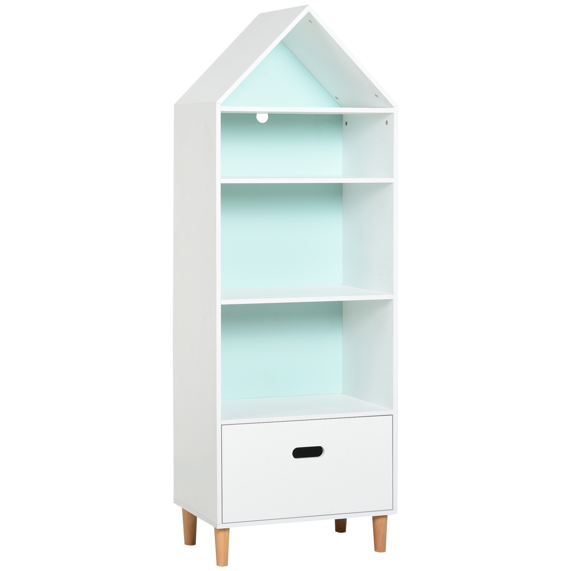 HOMCOM Kids Wooden Bookcase with Drawer - Rocket Design, Pink & Blue Back Panel, Children's Bedroom Furniture MyLibelula