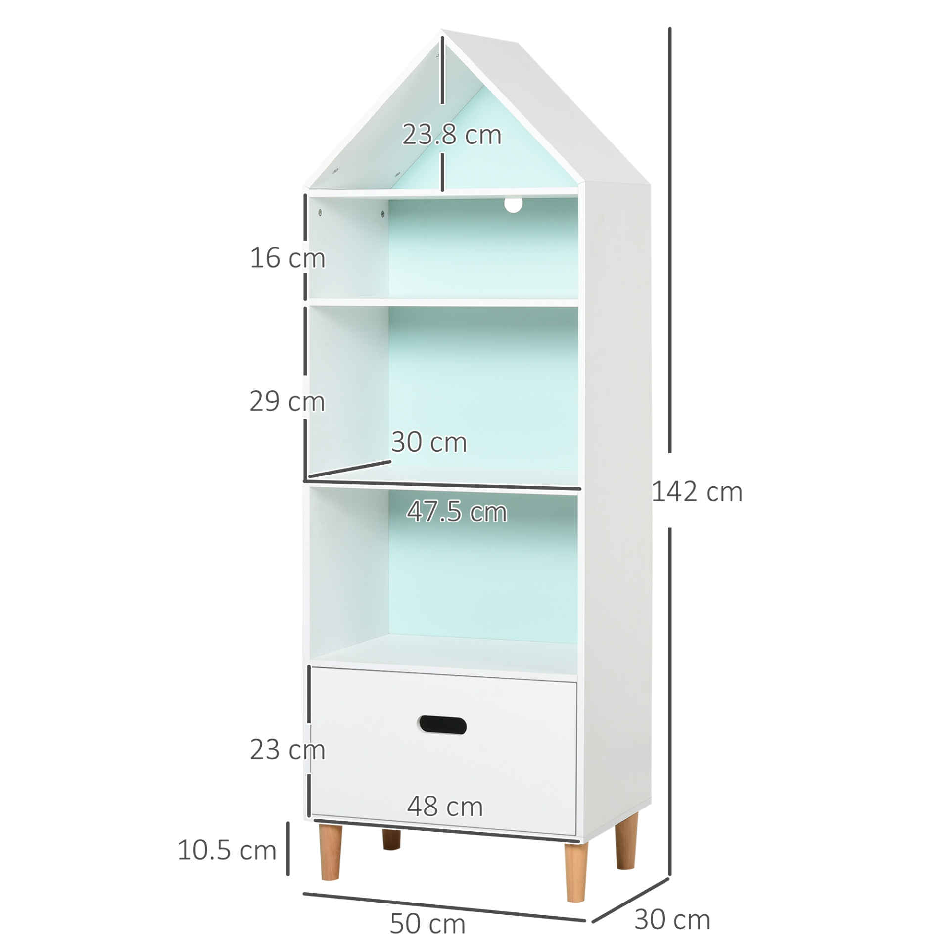 HOMCOM Kids Wooden Bookcase with Drawer - Rocket Design, Pink & Blue Back Panel, Children's Bedroom Furniture MyLibelula