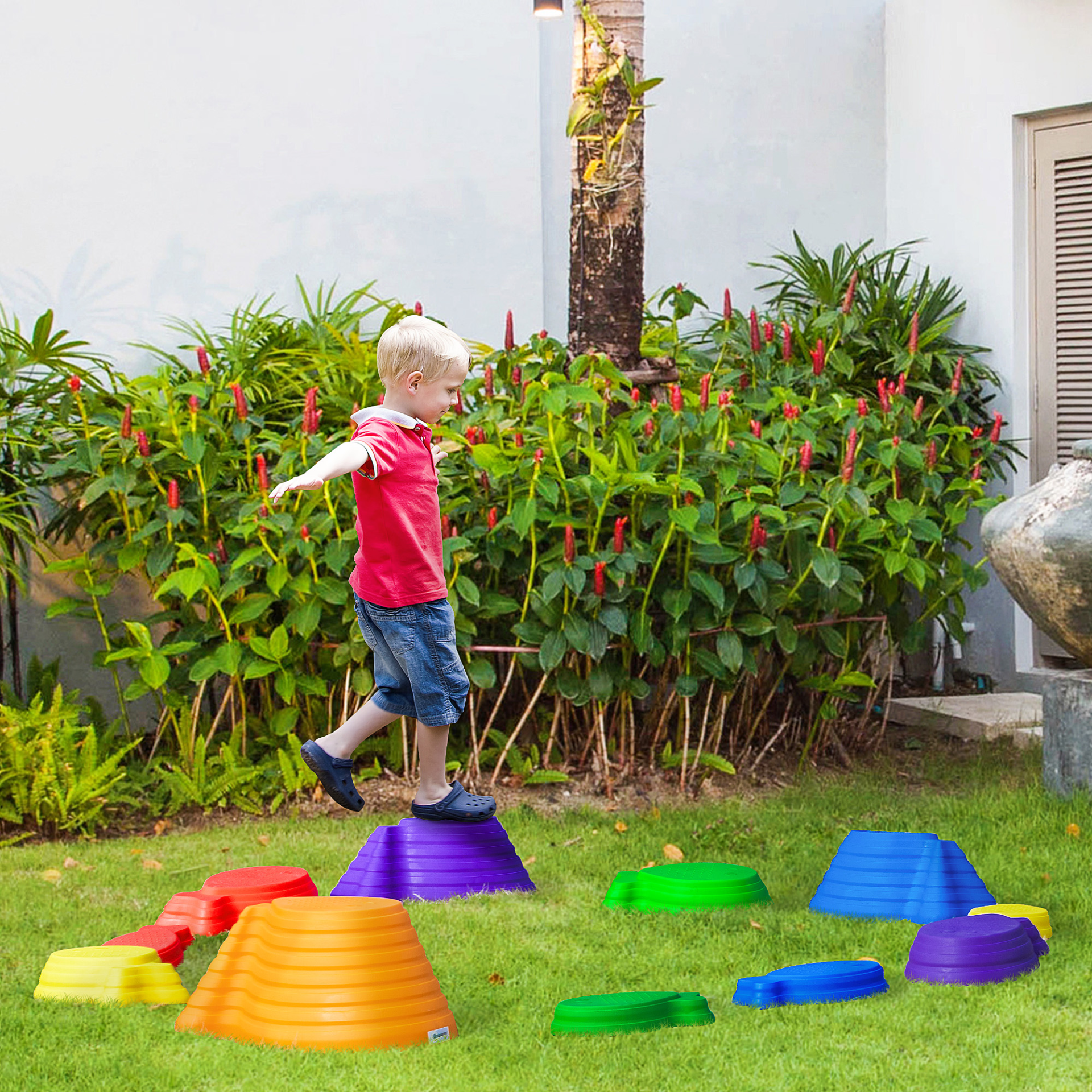 Outsunny 11-Piece Kids Balance Stepping Stones - Fish Shape, Non-Slip, Stackable, Indoor/Outdoor Play, Multicoloured MyLibelula