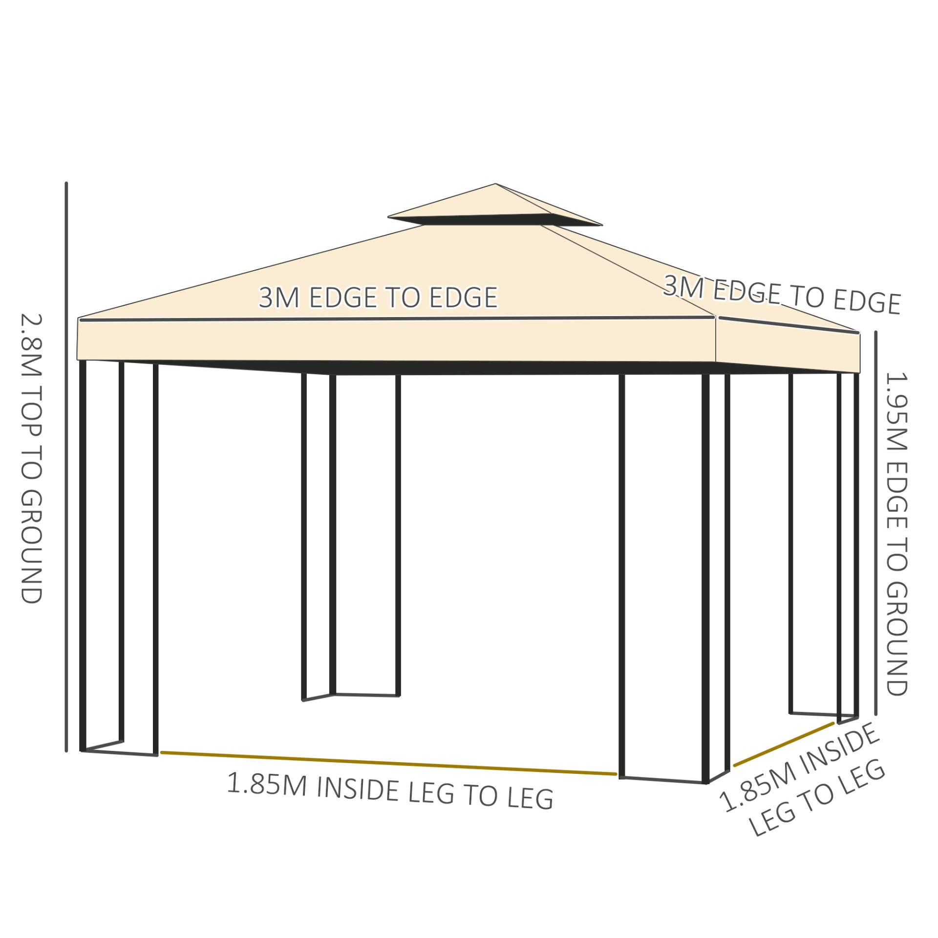 Outsunny 3 x 3 Meter Gazebo Marquee Metal Party Tent Canopy Pavillion Patio Garden Shelter with mesh sidewall MyLibelula