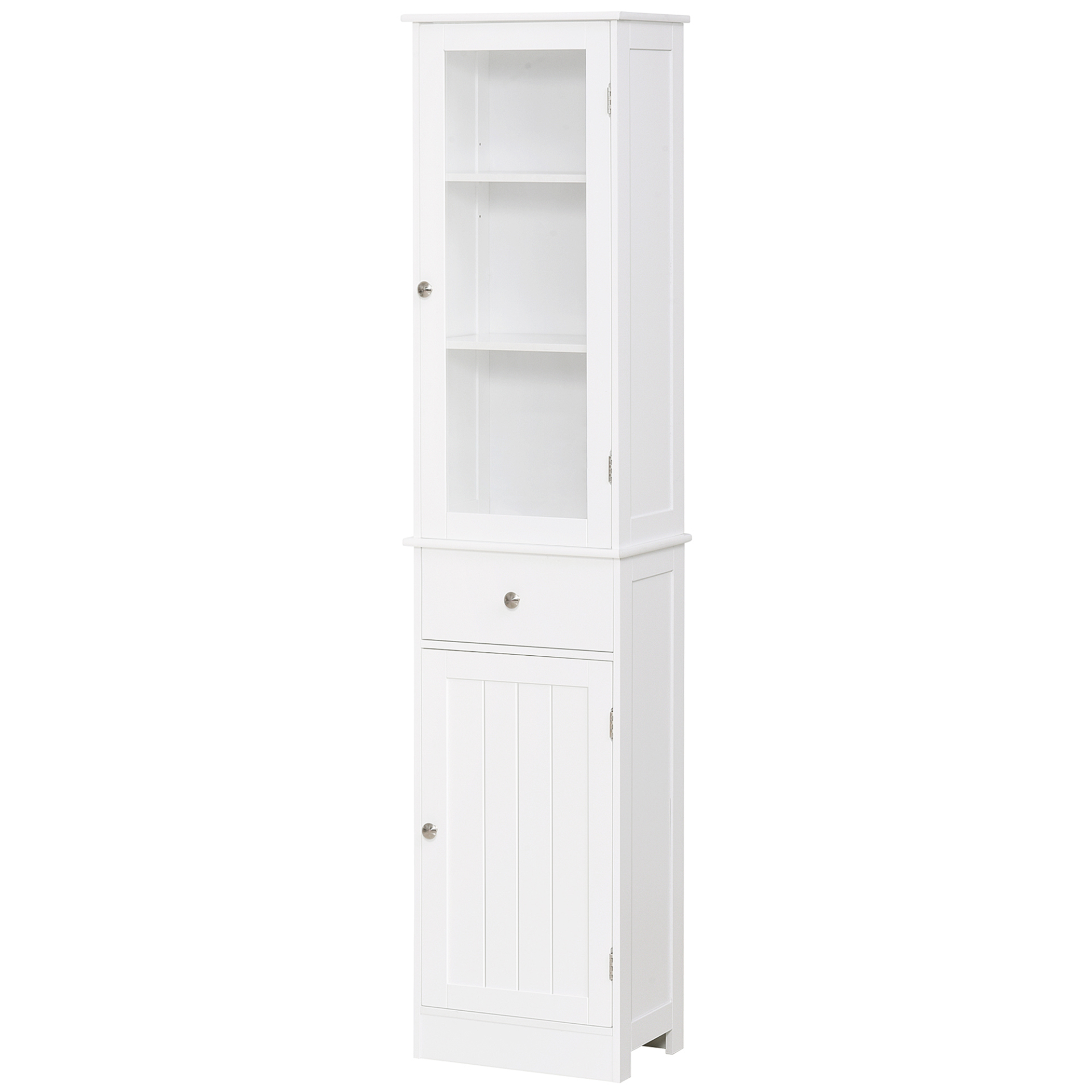 kleankin White Bathroom Storage Cabinet with 3-Tier Shelf, Drawer, and Door – Tall Slim Organizer MyLibelula