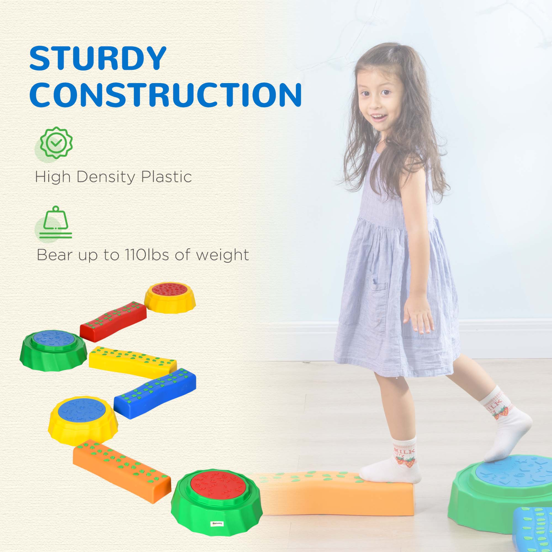 Outsunny 8 PCS Kids Stepping Stones Balance Beam with Non-Slip Surface - Stackable Toddler Stepping Stones for Fun and Development MyLibelula