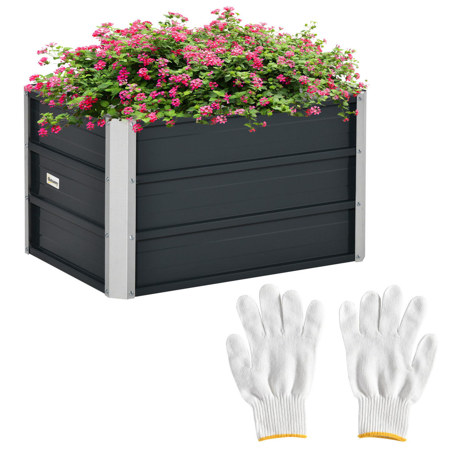 Outsunny 108L Raised Garden Bed - Galvanized Steel Elevated Planter Box with Installation Gloves, Perfect for Vegetables, Herbs, and Flowers - 66 x 47 x 40 cm, Grey MyLibelula