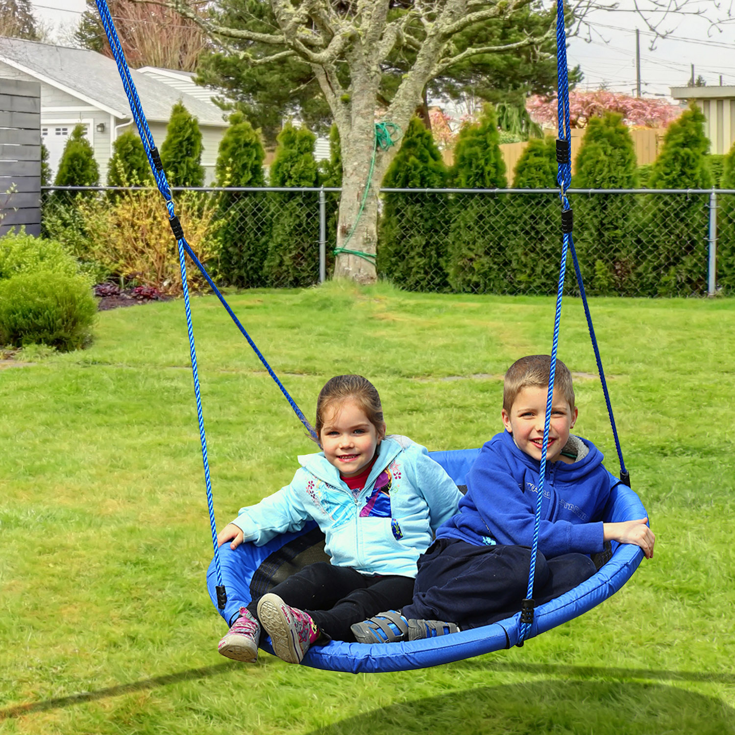 HOMCOM 40 Inch / 100 cm Round Kids Nest Tree Swing Seat - Blue | Outdoor Backyard Fun MyLibelula