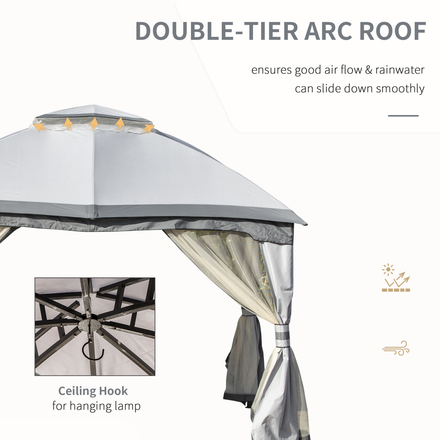 Outsunny 3.7 x 3(m) Metal Gazebo Canopy Party Tent - Garden Patio Shelter with Netting Sidewalls & Double Tiered Roof, Grey MyLibelula