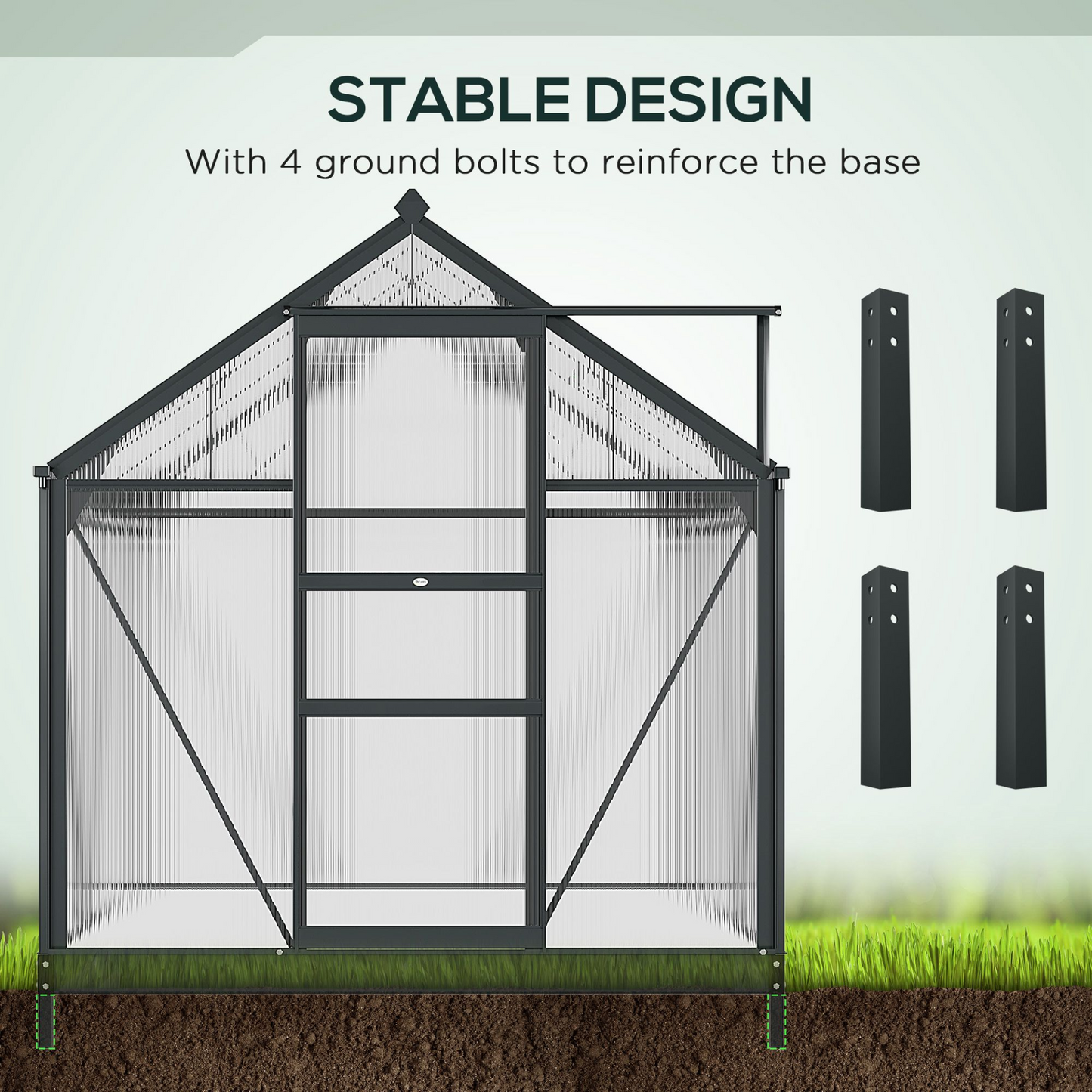 Outsunny Clear Polycarbonate Greenhouse Large Walk-In Green House Garden Plants Grow Galvanized Base Aluminium Frame with Slide Door, 6 x 6ft MyLibelula