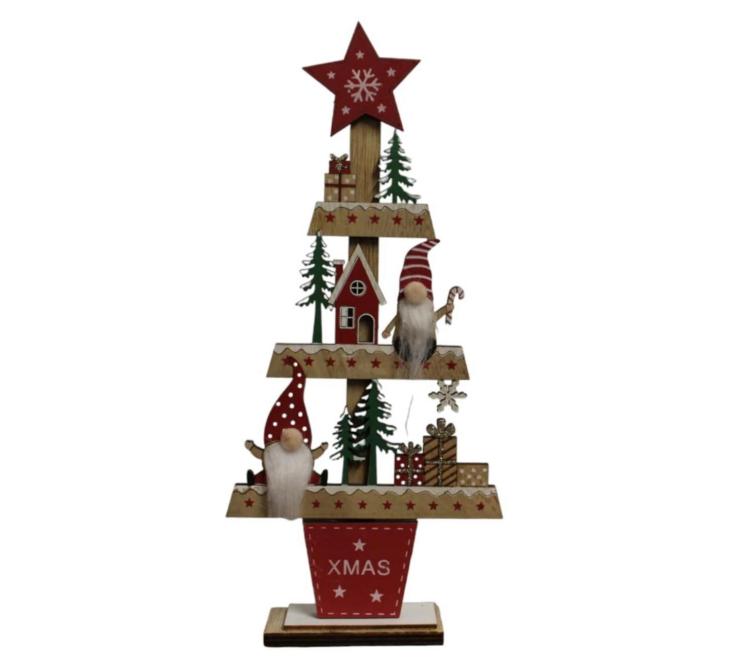 Charming Freestanding Wooden Christmas Tree Ornament with Gonks - Ideal for Mantelpiece & Windowsill Holiday Decor MyLibelula