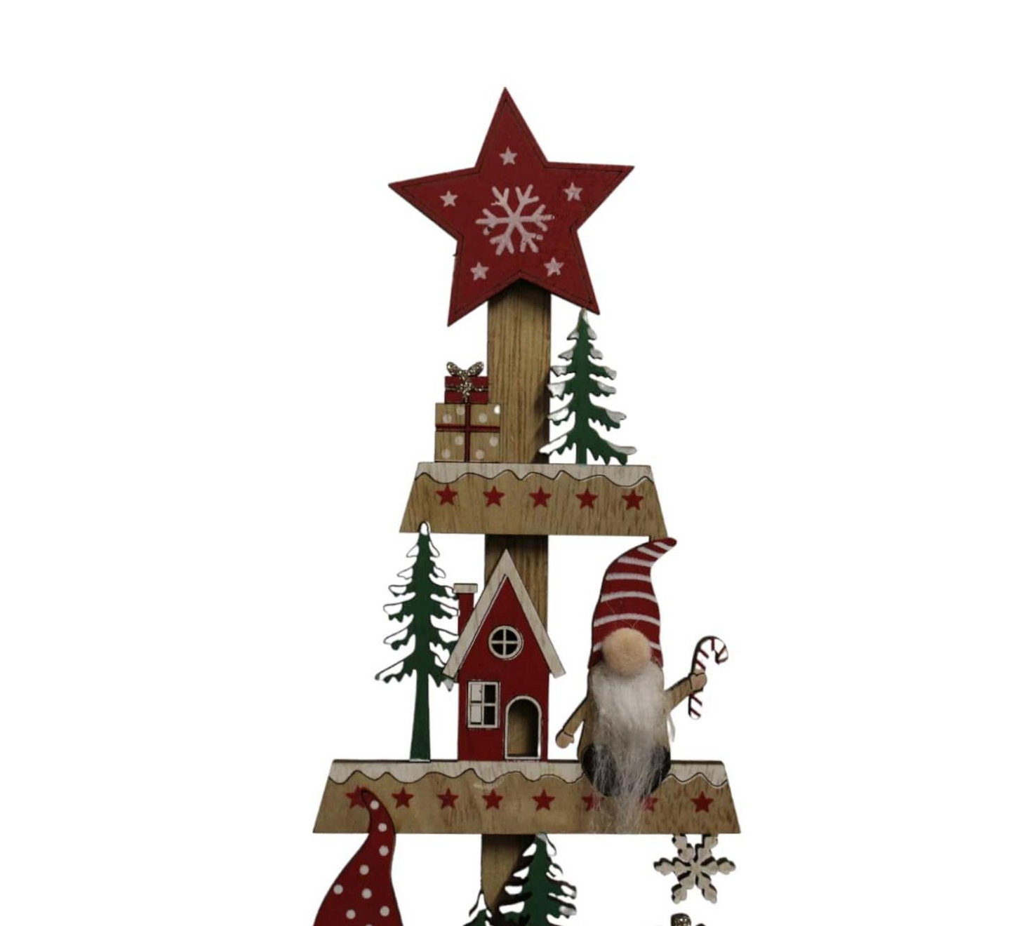 Charming Freestanding Wooden Christmas Tree Ornament with Gonks - Ideal for Mantelpiece & Windowsill Holiday Decor MyLibelula