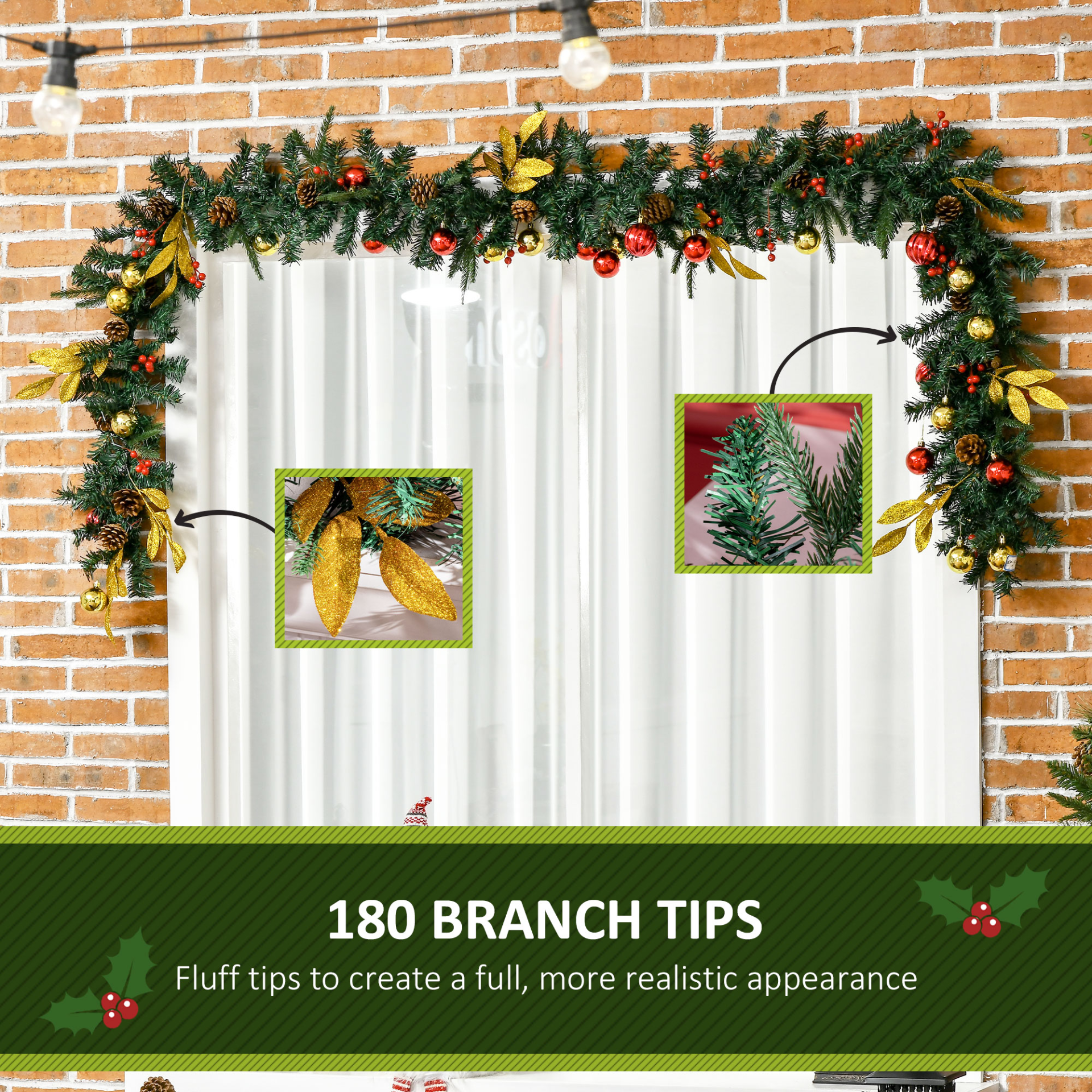 HOMCOM 2.7M Artificial Christmas Garland w/ Pine Cones Decorations – Seasonal Beauty for Home & Fireplace MyLibelula