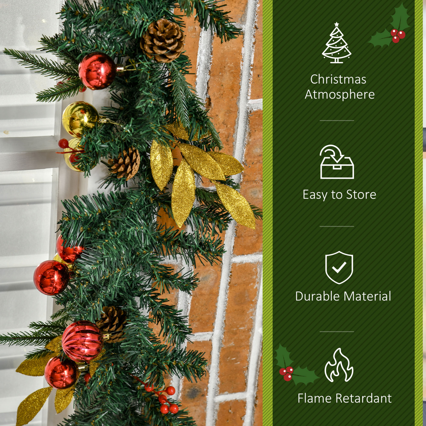 HOMCOM 2.7M Artificial Christmas Garland w/ Pine Cones Decorations – Seasonal Beauty for Home & Fireplace MyLibelula