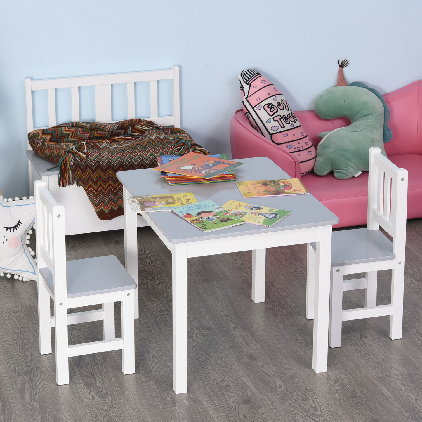 HOMCOM Kids Table and Chair Set 3 Pieces for Toddlers and Preschoolers - Indoor Study, Snack Time & Play - Grey MyLibelula