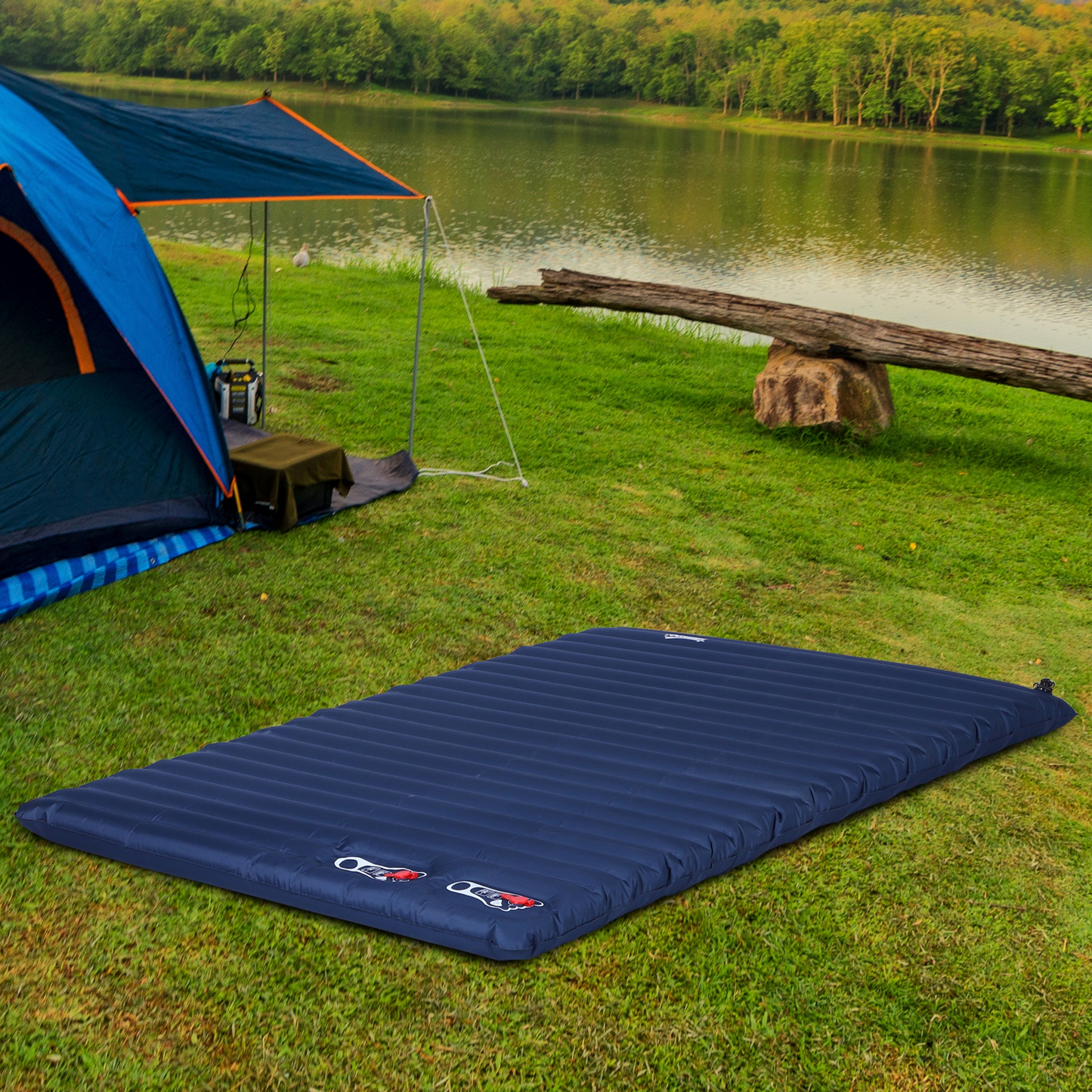 Outsunny 2 Person Camping Inflating Sleeping Mat - Ultralight Inflatable Mattress for Outdoor Backpacking, Hiking & Travel - Blue MyLibelula