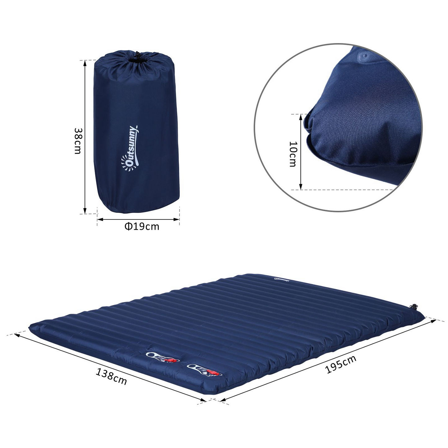 Outsunny 2 Person Camping Inflating Sleeping Mat - Ultralight Inflatable Mattress for Outdoor Backpacking, Hiking & Travel - Blue MyLibelula