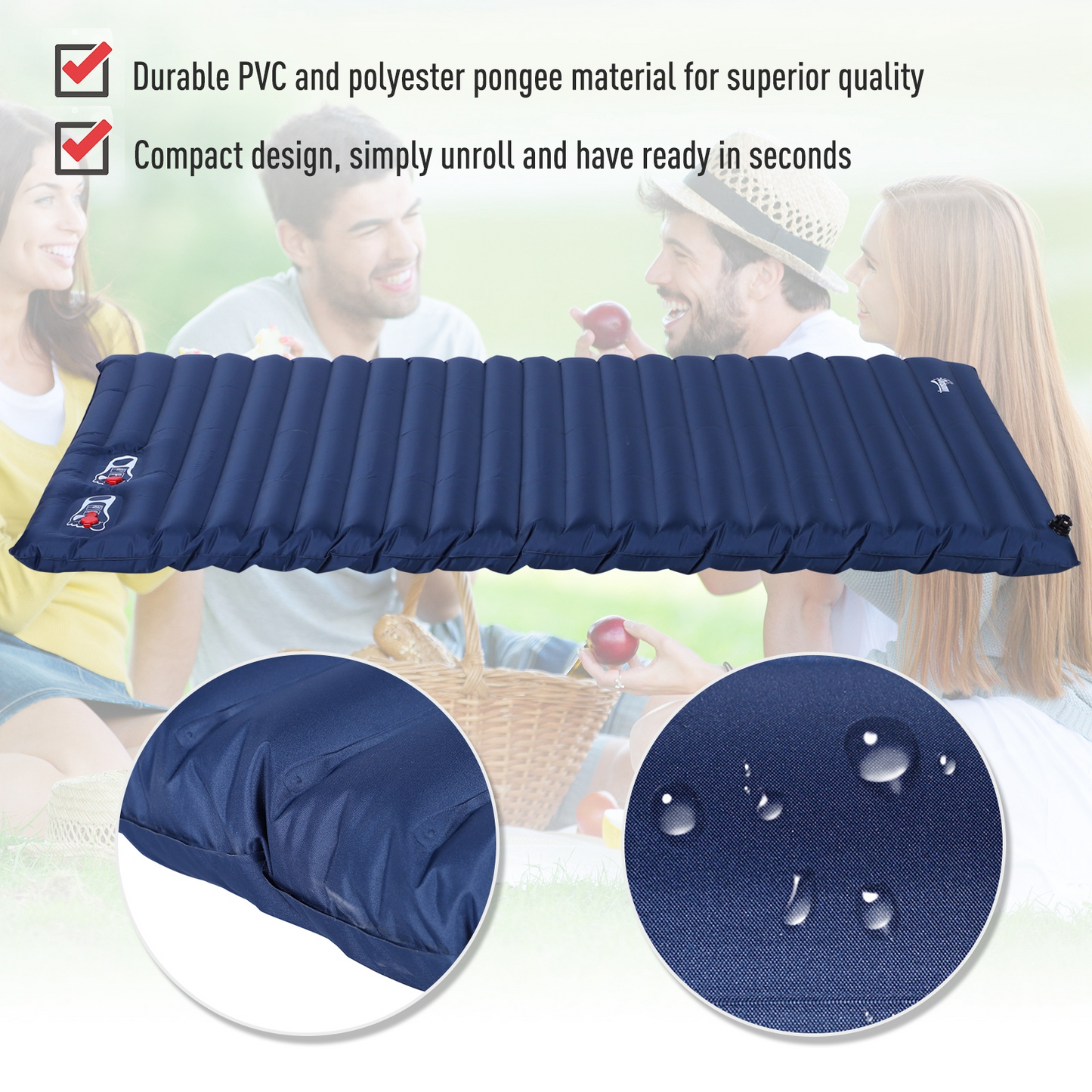 Outsunny 2 Person Camping Inflating Sleeping Mat - Ultralight Inflatable Mattress for Outdoor Backpacking, Hiking & Travel - Blue MyLibelula