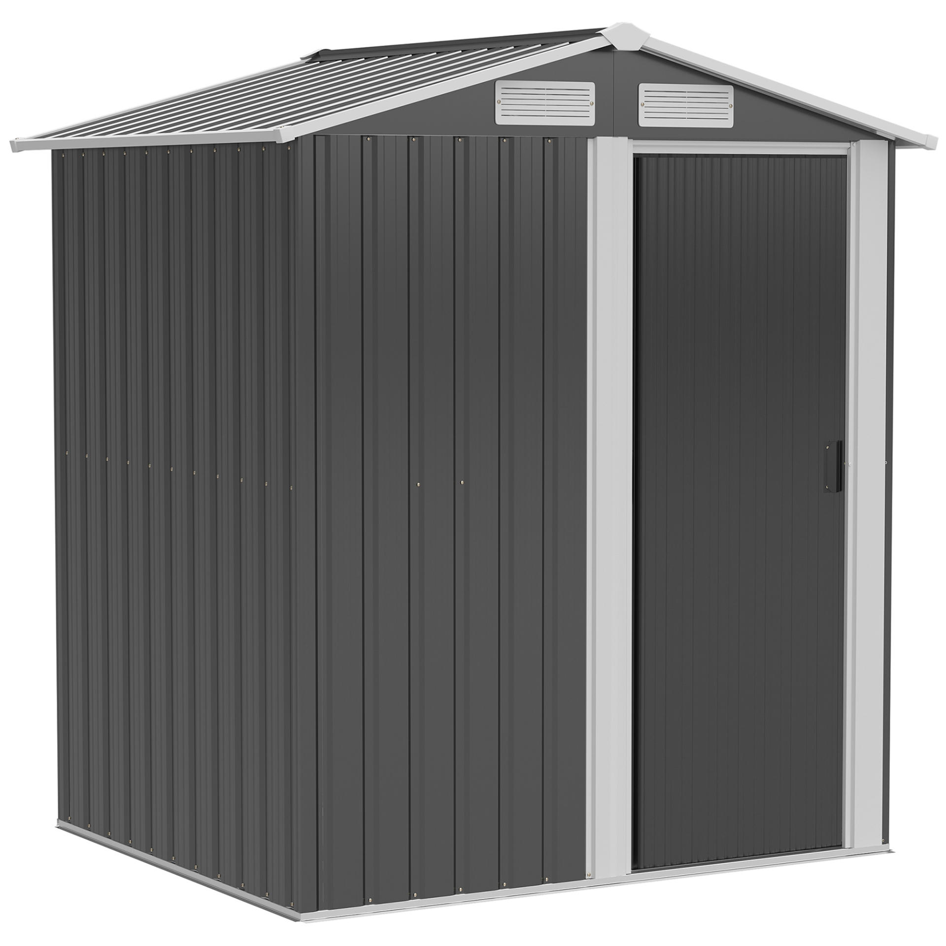 Outsunny 5ft x 4ft Garden Metal Storage Shed, Tool Storage Shed with Sliding Door, Sloped Roof and Floor Foundation for Garden, Backyard, Patio, Lawn, Grey MyLibelula