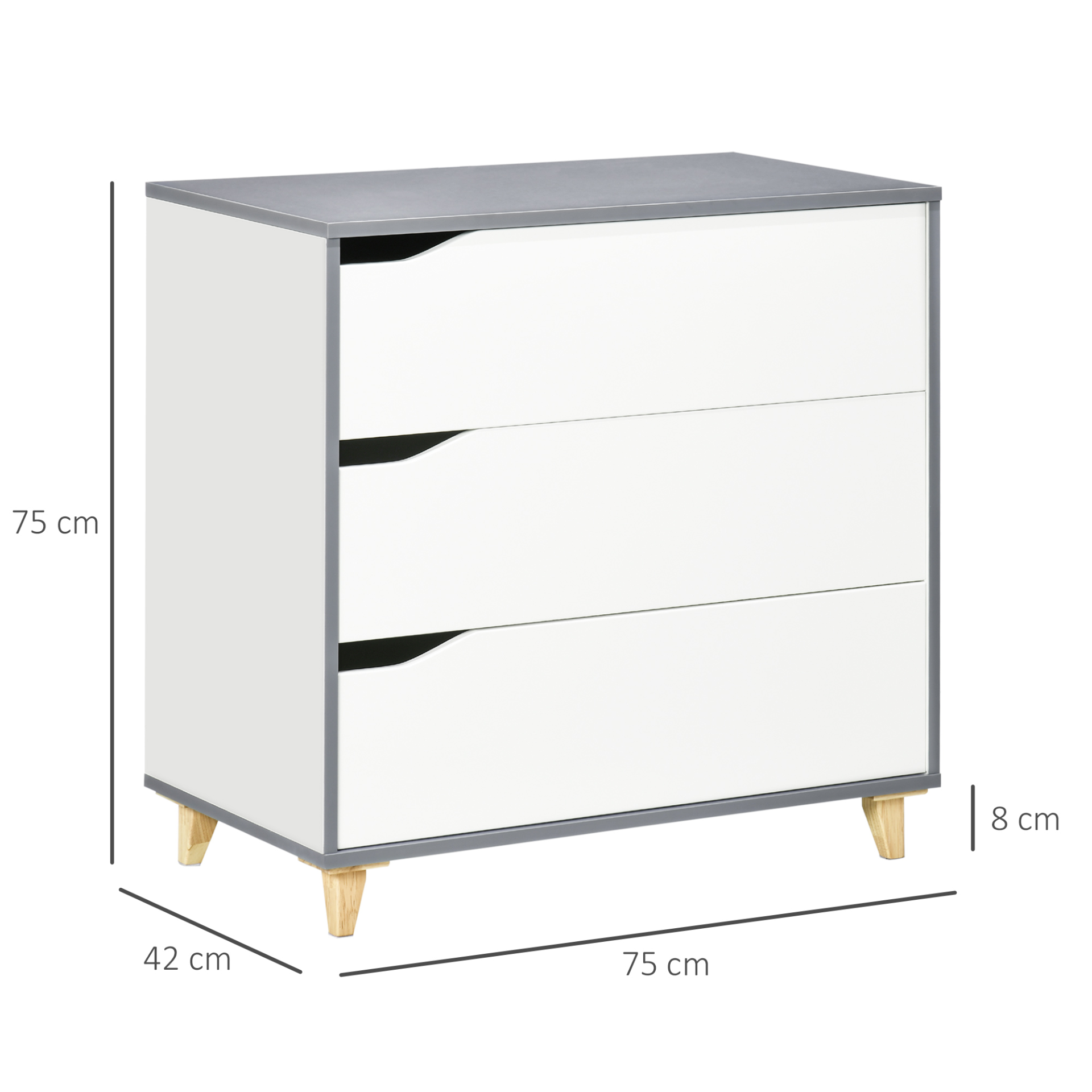 HOMCOM Chest of Drawers, 3-Drawer Storage Organiser Cabinet with Pine Wood Legs for Bedroom, Living Room, White MyLibelula