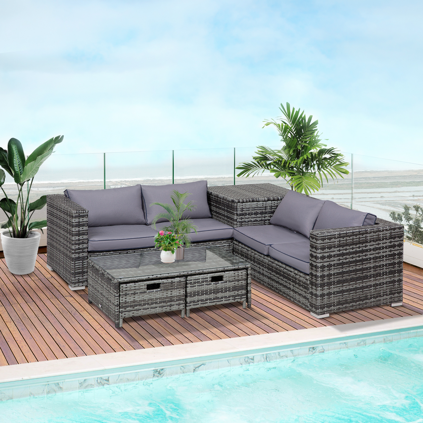 Outsunny 4-Piece Rattan Wicker Garden Furniture Set with Cushions - Grey MyLibelula