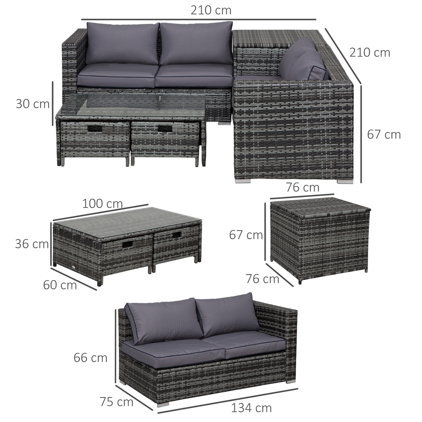 Outsunny 4-Piece Rattan Wicker Garden Furniture Set with Cushions - Grey MyLibelula