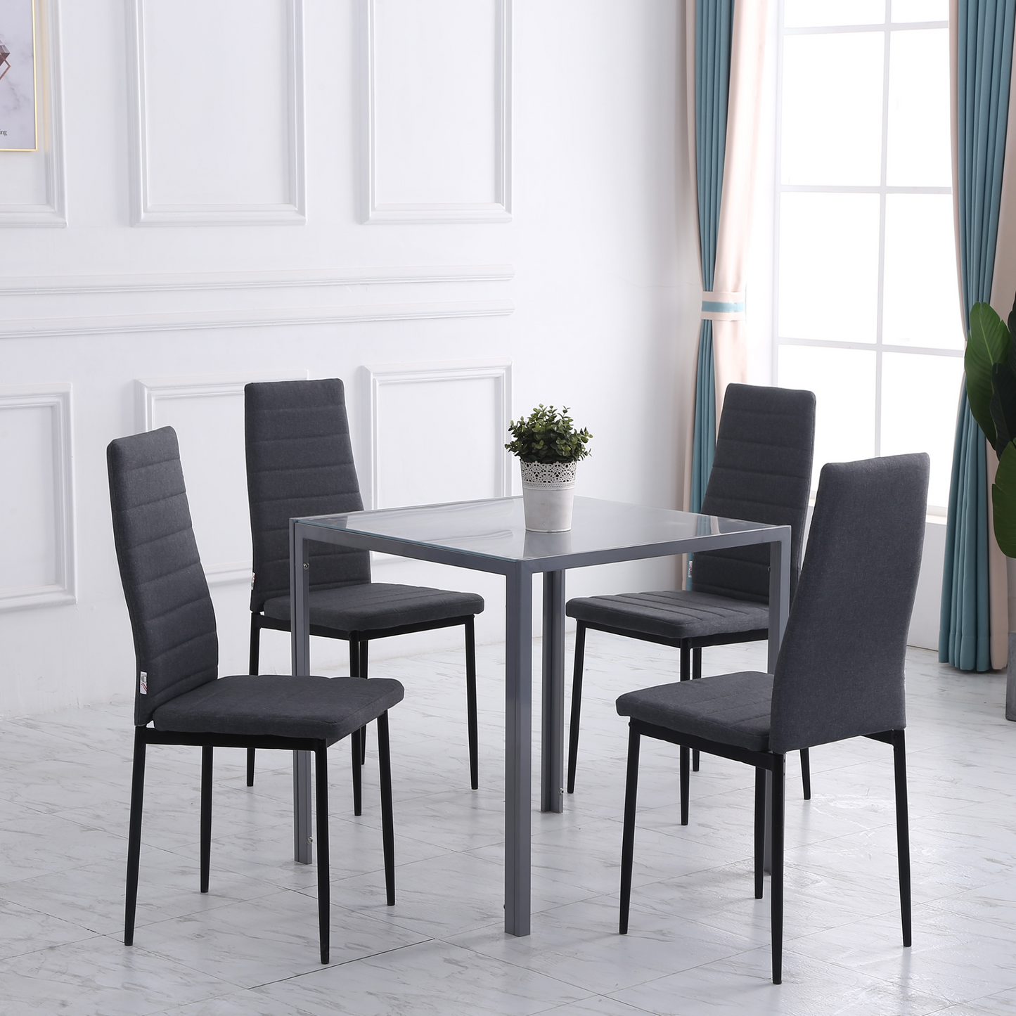 HOMCOM High Back Dining Chairs - Modern Upholstered Linen-Touch Fabric, Set of 4, Grey - Comfortable & Stylish MyLibelula