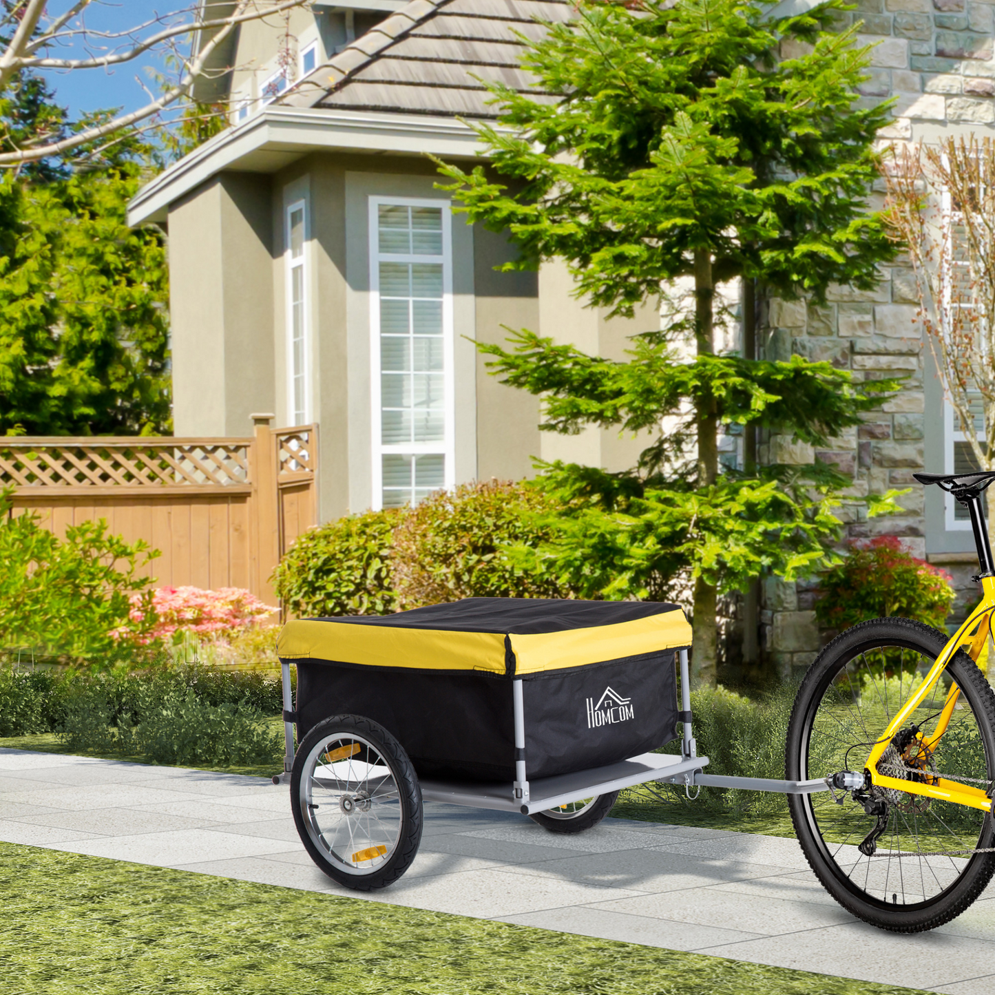 HOMCOM Bicycle Cargo Trailer | Large Two-Wheel Bicycle Wagon | Durable Oxford Fabric | Folding Storage | Removable Cover | Yellow MyLibelula