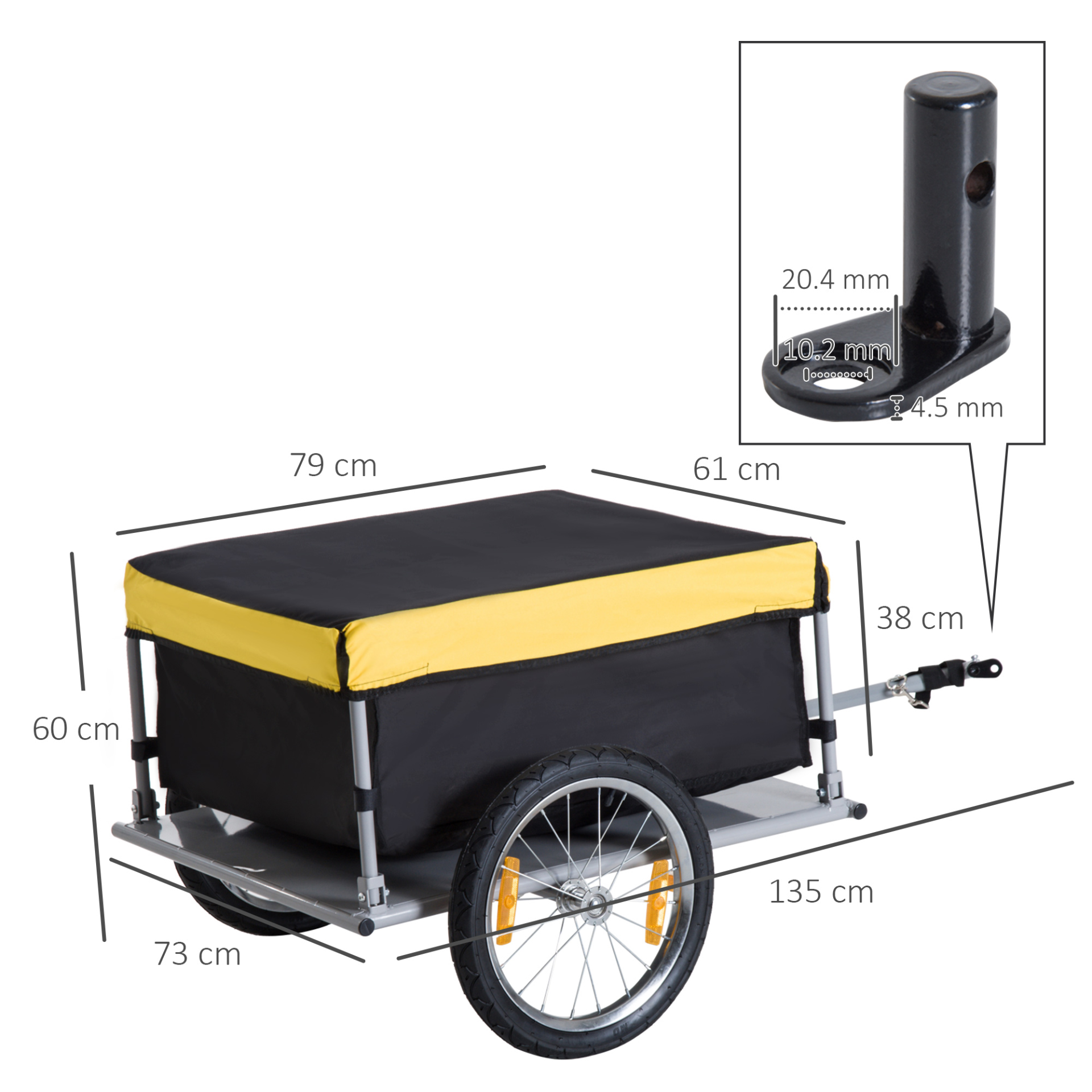 HOMCOM Bicycle Cargo Trailer | Large Two-Wheel Bicycle Wagon | Durable Oxford Fabric | Folding Storage | Removable Cover | Yellow MyLibelula