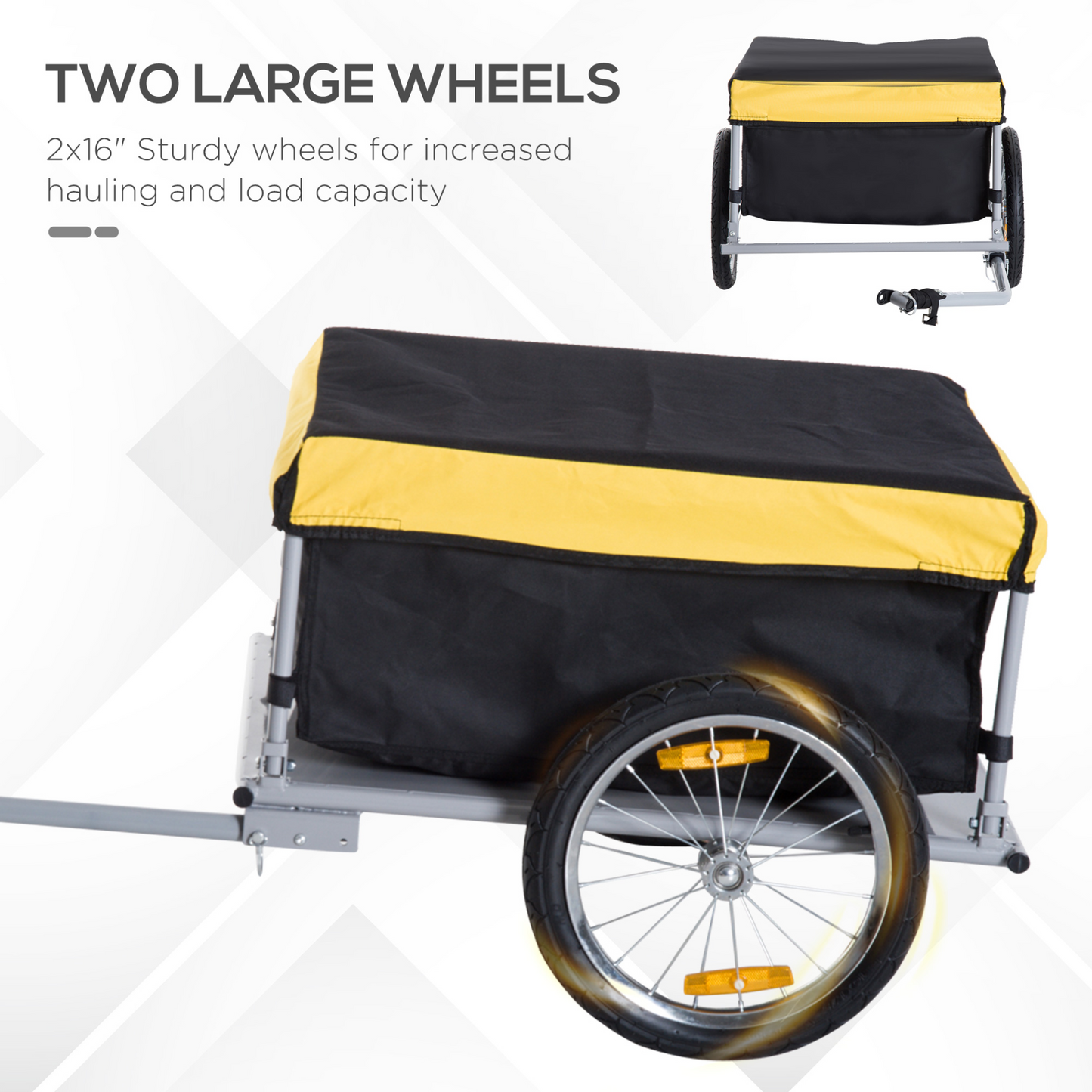 HOMCOM Bicycle Cargo Trailer | Large Two-Wheel Bicycle Wagon | Durable Oxford Fabric | Folding Storage | Removable Cover | Yellow MyLibelula