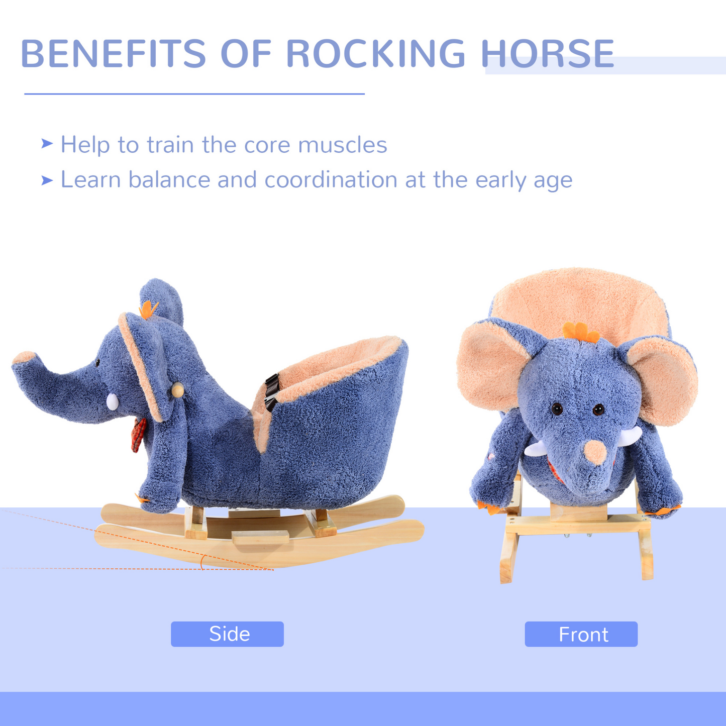 HOMCOM Plush Elephant Rocking Horse Toy with Sound – Ideal Baby & Toddler Gift, Blue MyLibelula