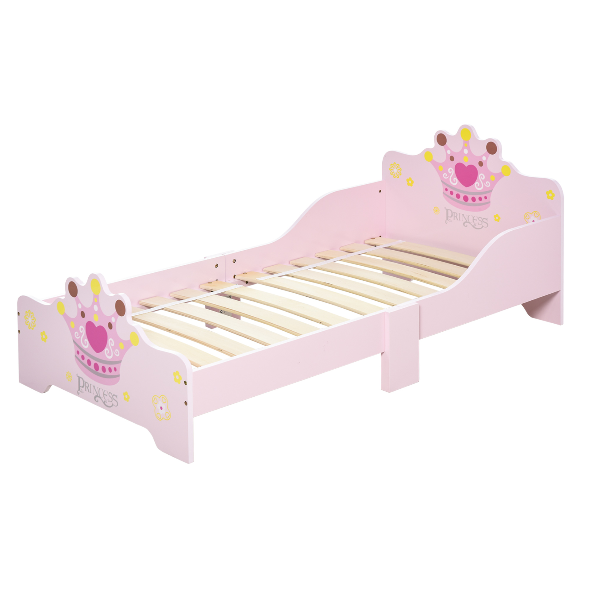 HOMCOM Kids Toddler Bed Princess Crown Theme with Safety Side Rails - Pink, 143 x 73 x 60 cm | Perfect for Boys & Girls Aged 3-6 Years MyLibelula