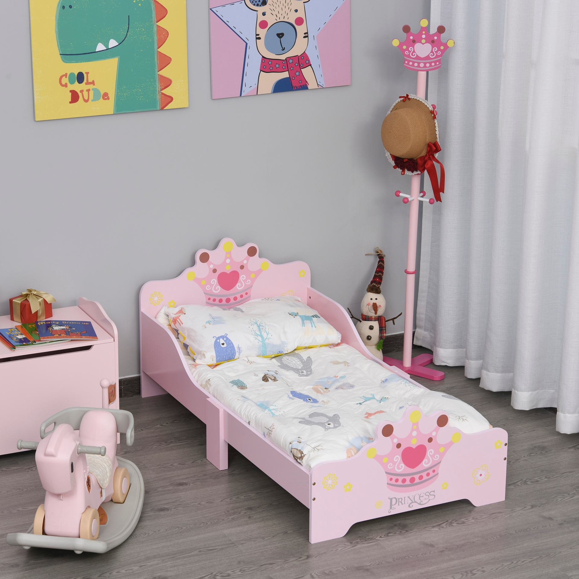 HOMCOM Kids Toddler Bed Princess Crown Theme with Safety Side Rails - Pink, 143 x 73 x 60 cm | Perfect for Boys & Girls Aged 3-6 Years MyLibelula