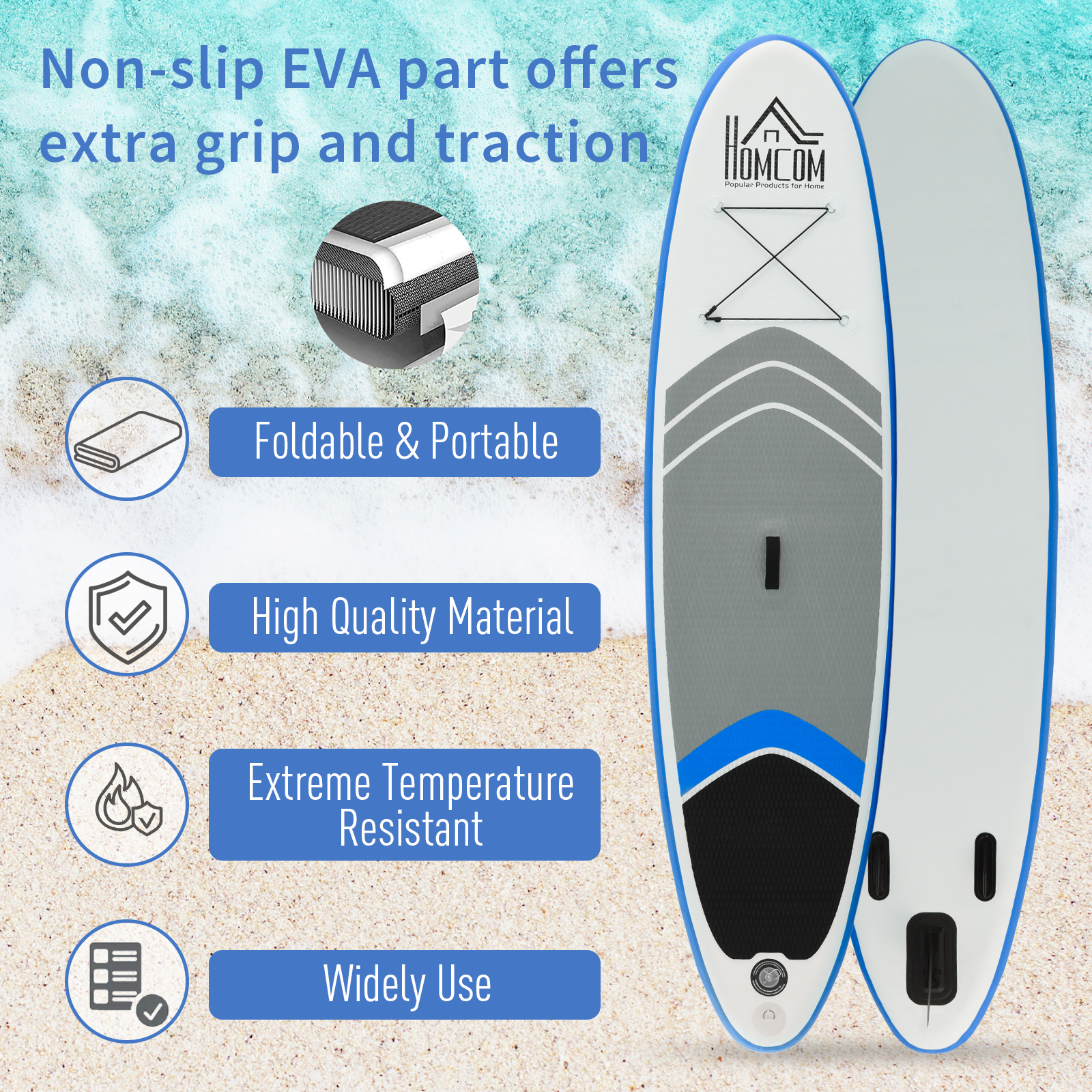 HOMCOM 10ft Inflatable Stand Up Paddleboard with Accessories - Carry Bag, Non-Slip Deck, Adjustable Paddle, Pump & Leash in Blue MyLibelula