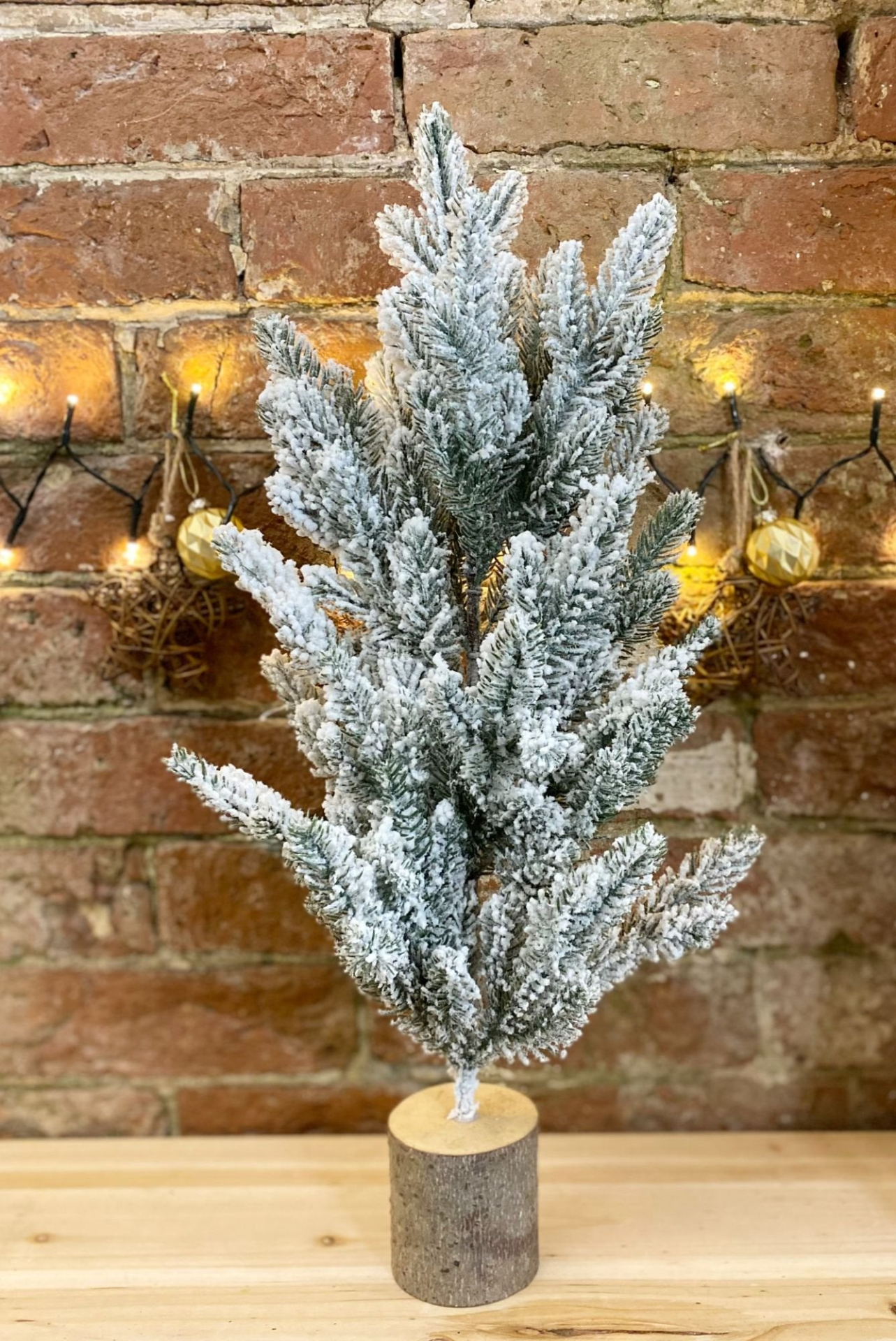 Tall Frosted Christmas Tree in Natural Log Base - 56cm Festive Decor MyLibelula