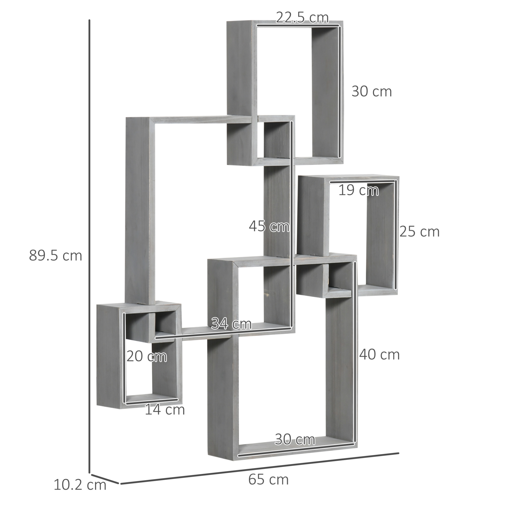 HOMCOM Floating Shelves - Wall Mounted Interlocking Cube Shelves - Display Wall Shelf for Living Room, Bedroom, Hallways, Grey MyLibelula