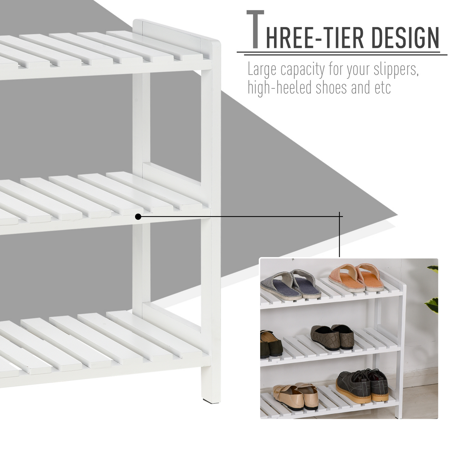 HOMCOM 3-Tier Shoe Rack - Durable Wood Frame, Slatted Shelves, Open Design, Hygienic Storage for Home & Hallway - White MyLibelula