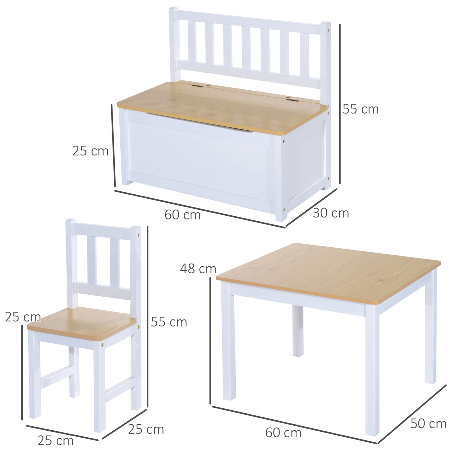 HOMCOM 4-Piece Kids Table and Chair Set with Storage Bench - Fun & Functional Furniture, Natural/White MyLibelula