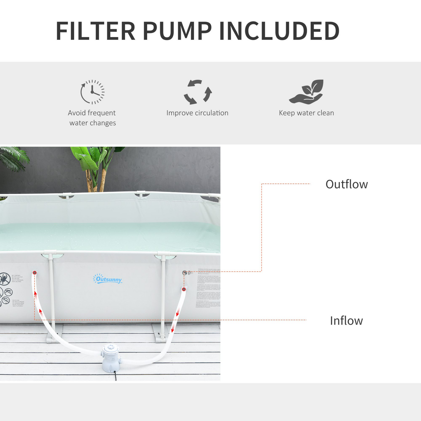 Outsunny Steel Frame Pool with Filter Pump, Filter Cartridge, Reinforced Sidewalls Rust Resistant Above Ground Swimming Pool 292 x 190 x 75cm, Grey MyLibelula