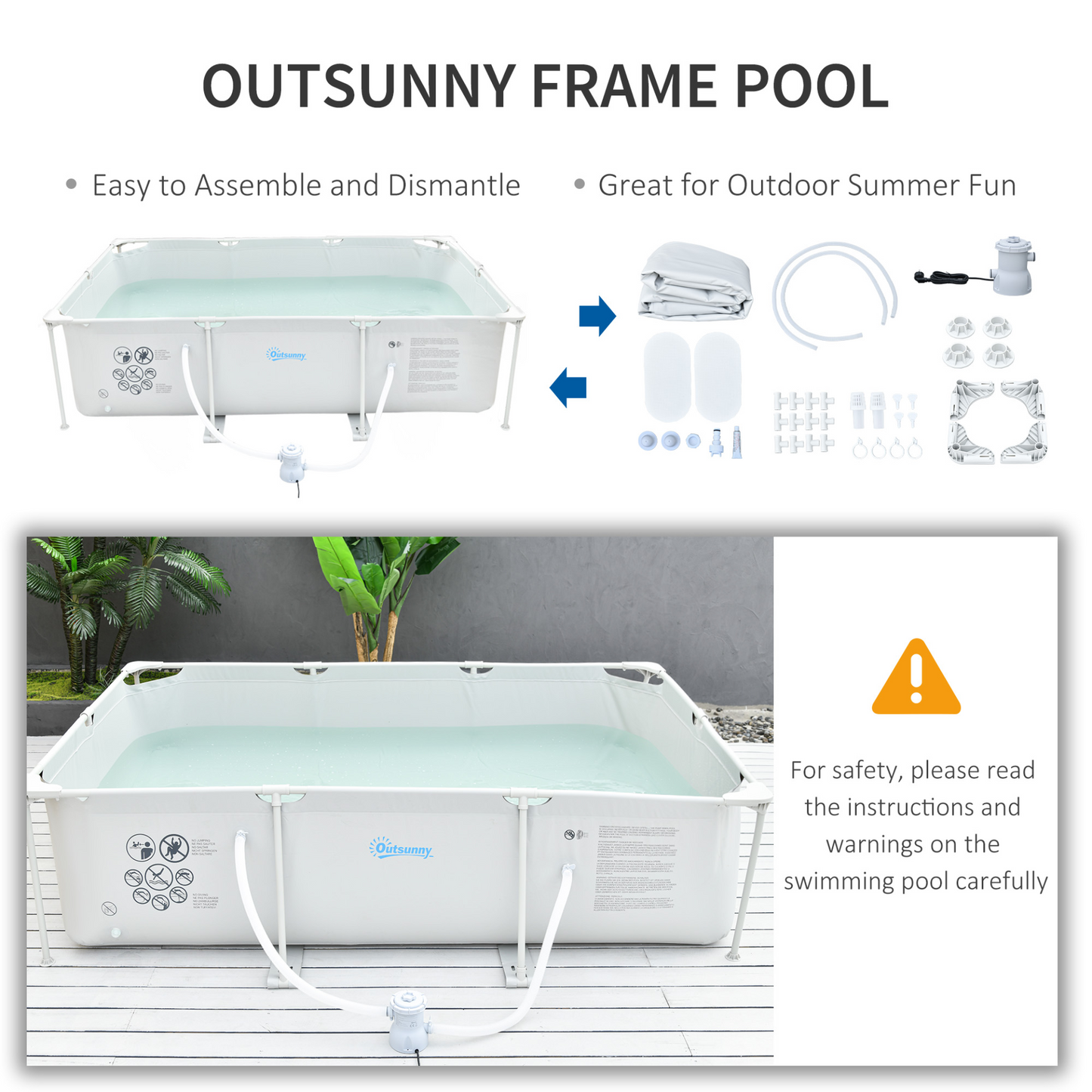 Outsunny Steel Frame Pool with Filter Pump, Filter Cartridge, Reinforced Sidewalls Rust Resistant Above Ground Swimming Pool 292 x 190 x 75cm, Grey MyLibelula