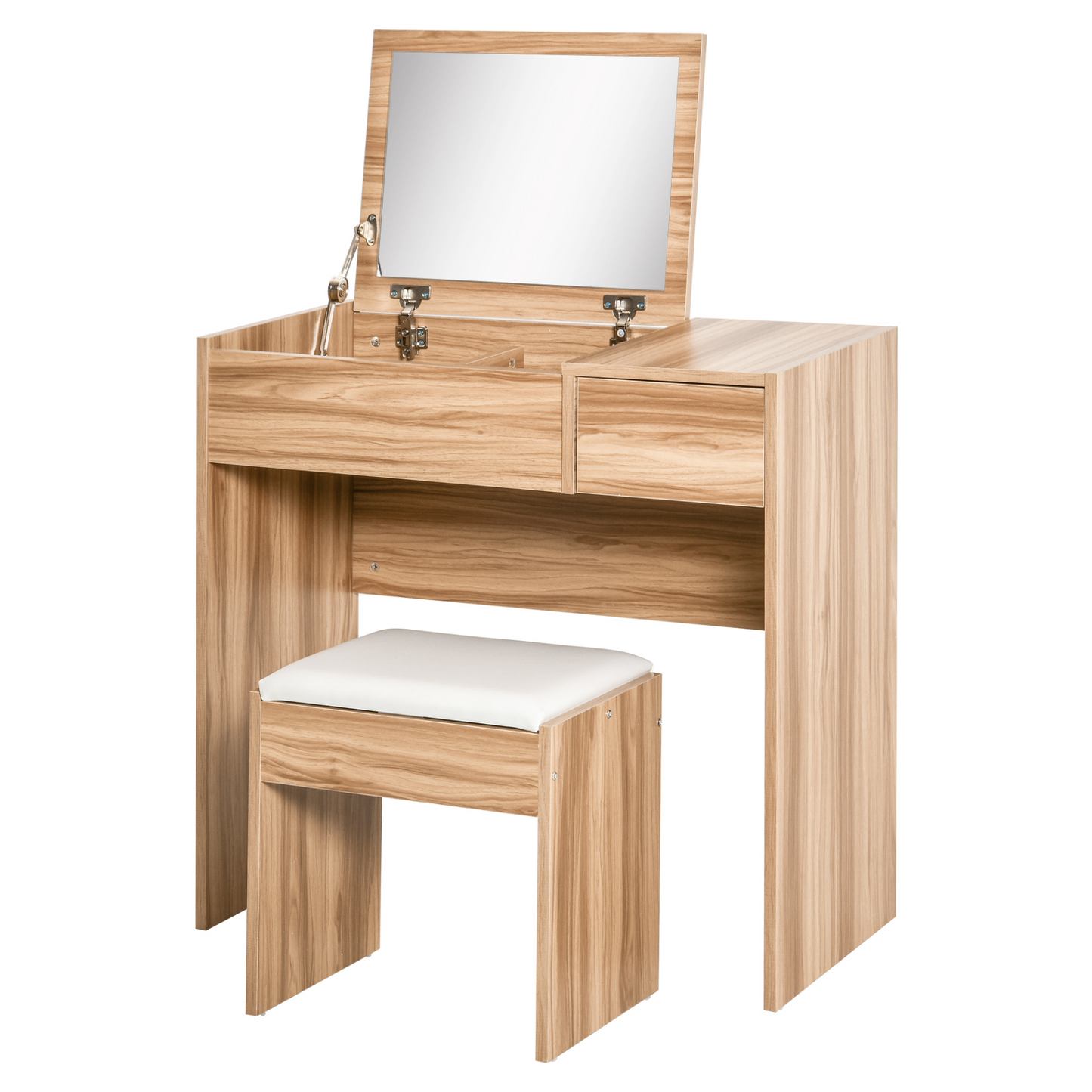 HOMCOM Chipboard Dressing Table Set with Cushioned Stool, Flip-up Mirror & Drawer - Wood Grain Finish MyLibelula