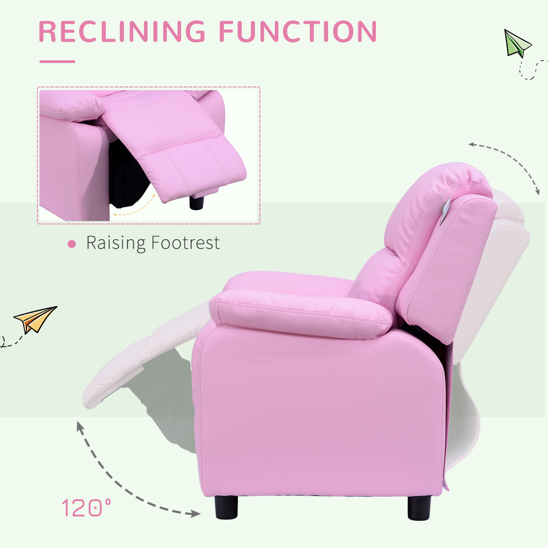 HOMCOM Kids Recliner Lounger Armchair w/ Storage Space - Pink PU Leather MyLibelula